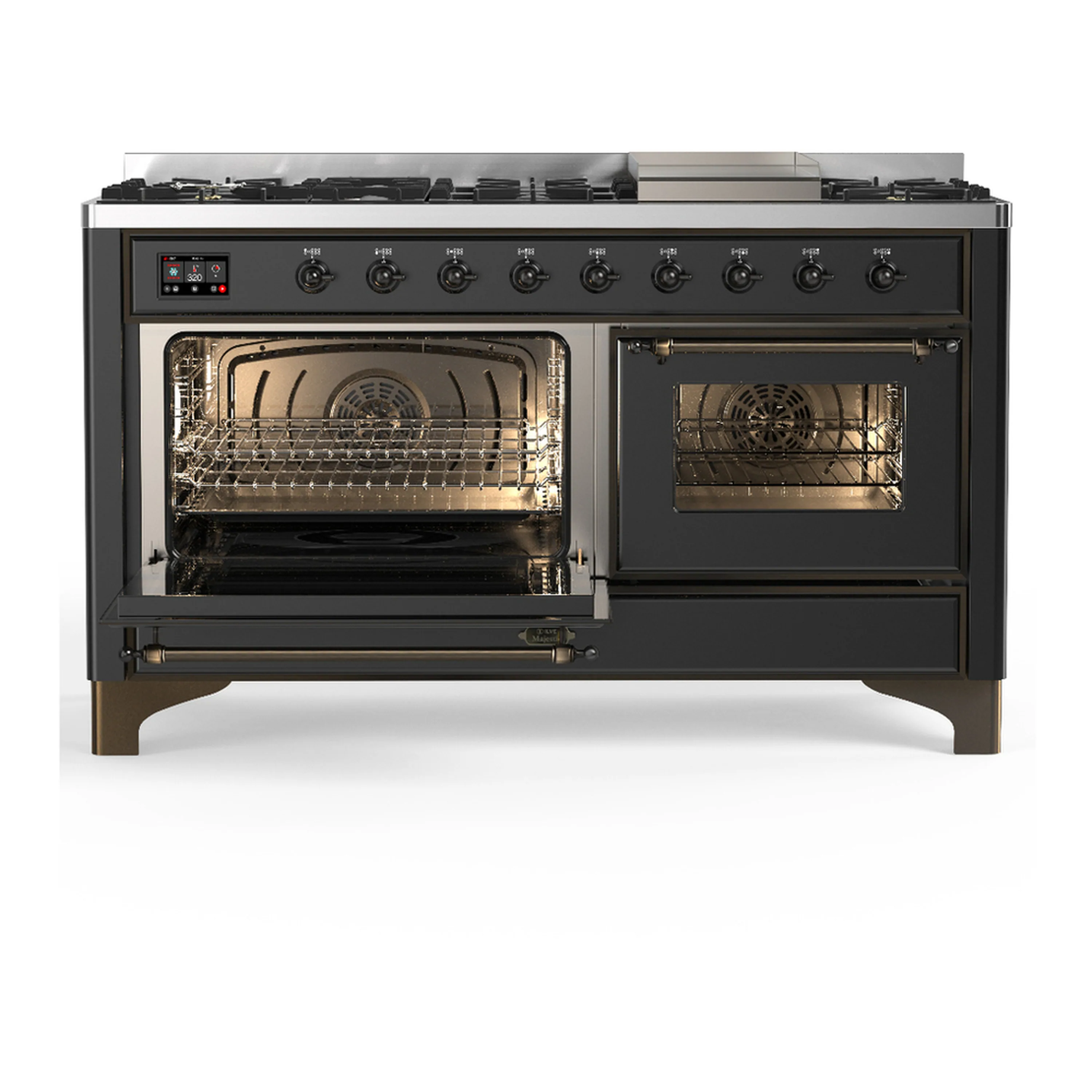 ILVE Majestic III 60-inch Dual Fuel Range with 7 Natural Gas Burner, Griddle and Triple Glass Door Electric Oven in Graphite Matte with Burnished Trim (UM60FNR3MGB) - Image 5