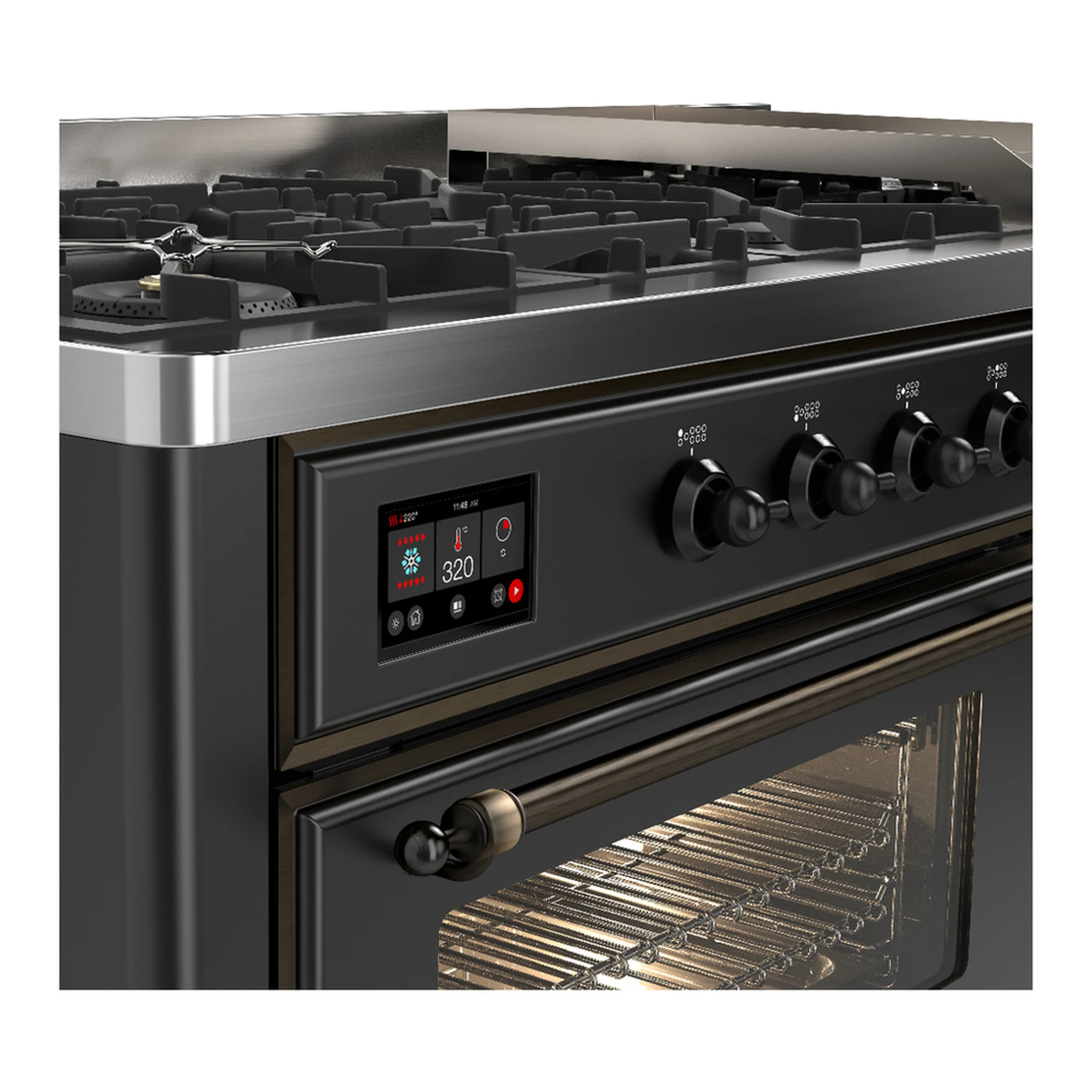 ILVE Majestic III 60-inch Dual Fuel Range with 5 Liquid Propane Burner, Griddle and Triple Glass Door Electric Oven in Graphite Matte with Burnished Trim (UM60FNR3MGBLP) - Image 7