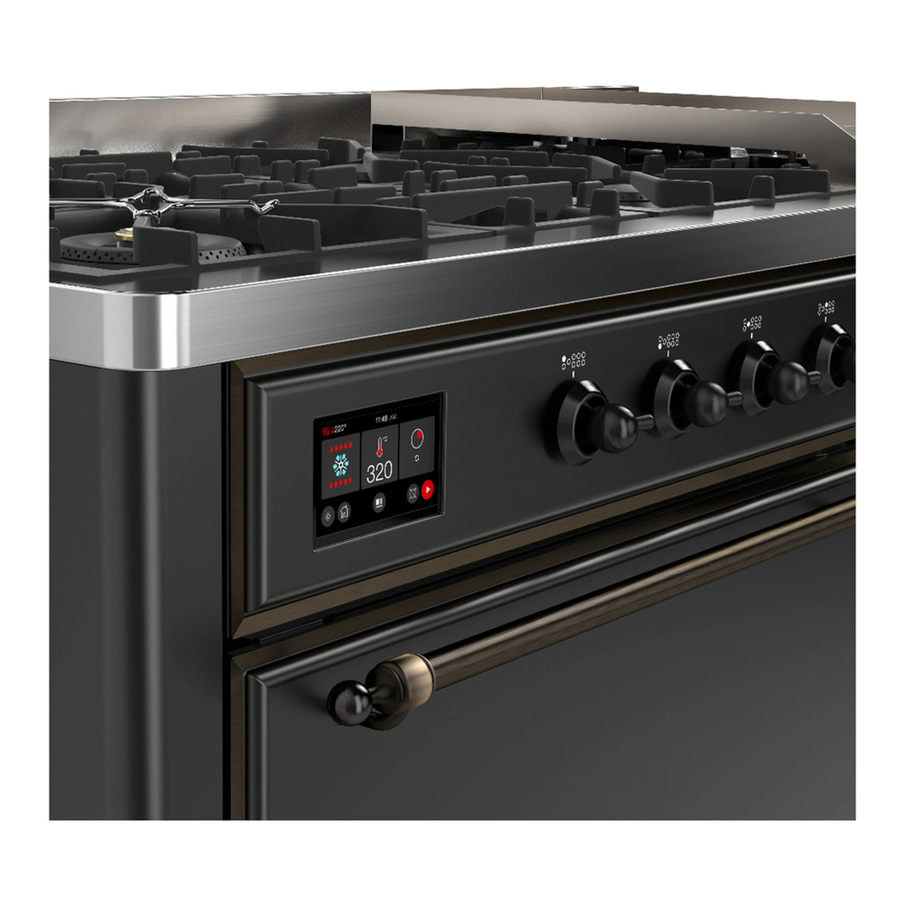 ILVE Majestic III 60-inch Dual Fuel Range with 7 Natural Gas Burner, Griddle and Solid Door Electric Oven in Graphite Matte with Burnished Trim (UM60FQNR3MGB) - Image 7