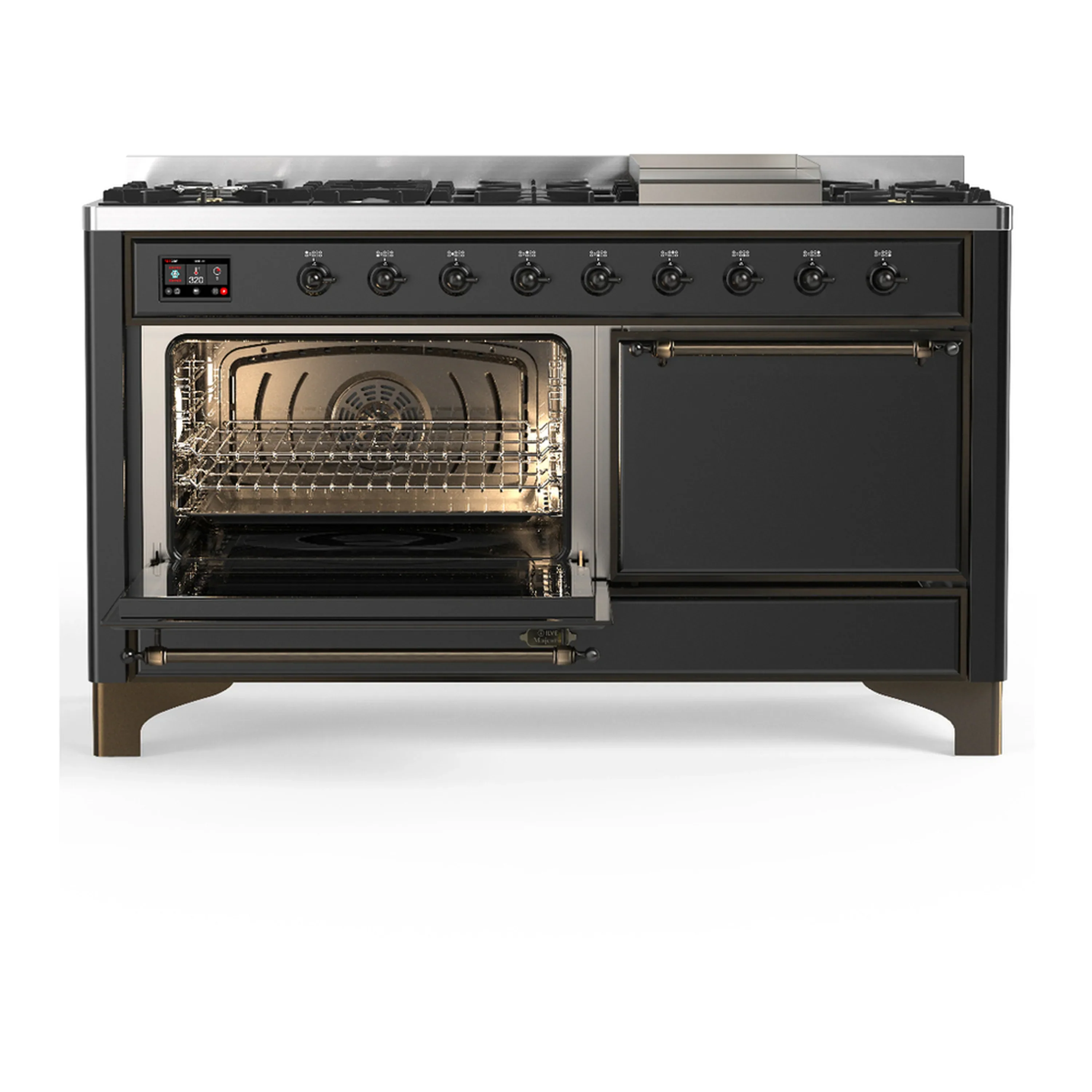 ILVE Majestic III 60-inch Dual Fuel Range with 5 Liquid Propane Burner, Griddle and Solid Door Electric Oven in Graphite Matte with Burnished Trim (UM60FQNR3MGBLP) - Image 5