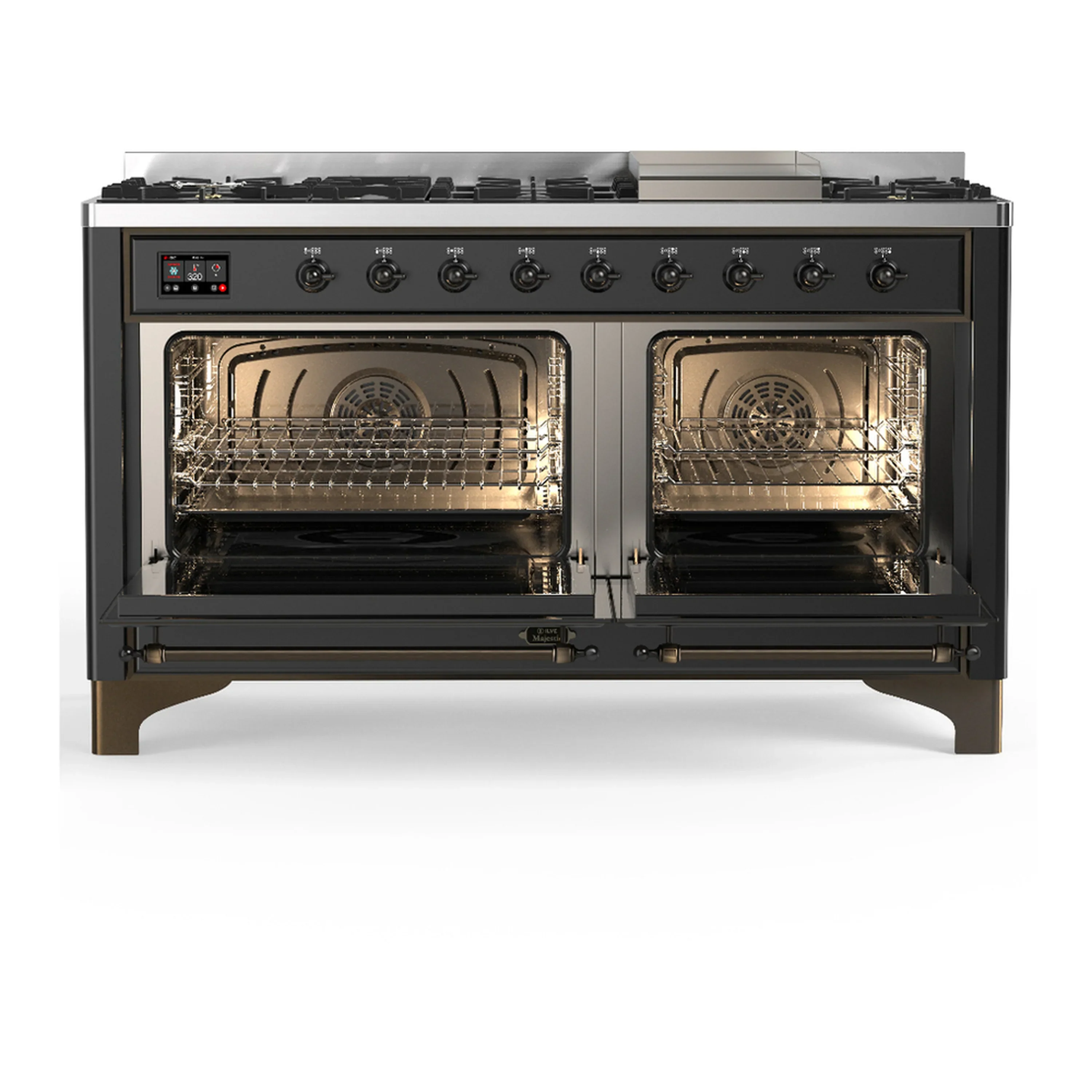 ILVE Majestic III 60-inch Dual Fuel Range with 5 Liquid Propane Burner, Griddle and Solid Door Electric Oven in Graphite Matte with Burnished Trim (UM60FQNR3MGBLP) - Image 6