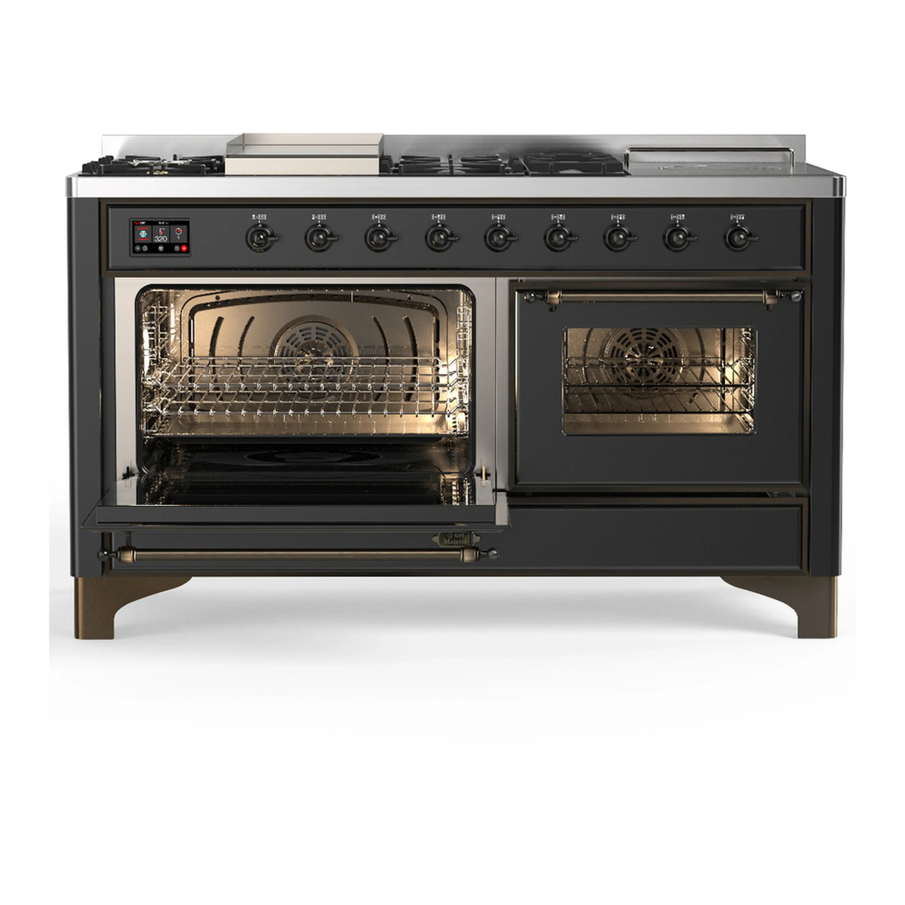ILVE Majestic III 60-inch Dual Fuel Range with 7 Natural Gas Burner, Griddle, French Top and Triple Glass Door Electric Oven in Graphite Matte with Burnished Trim (UM60FSNR3MGB) - Image 5