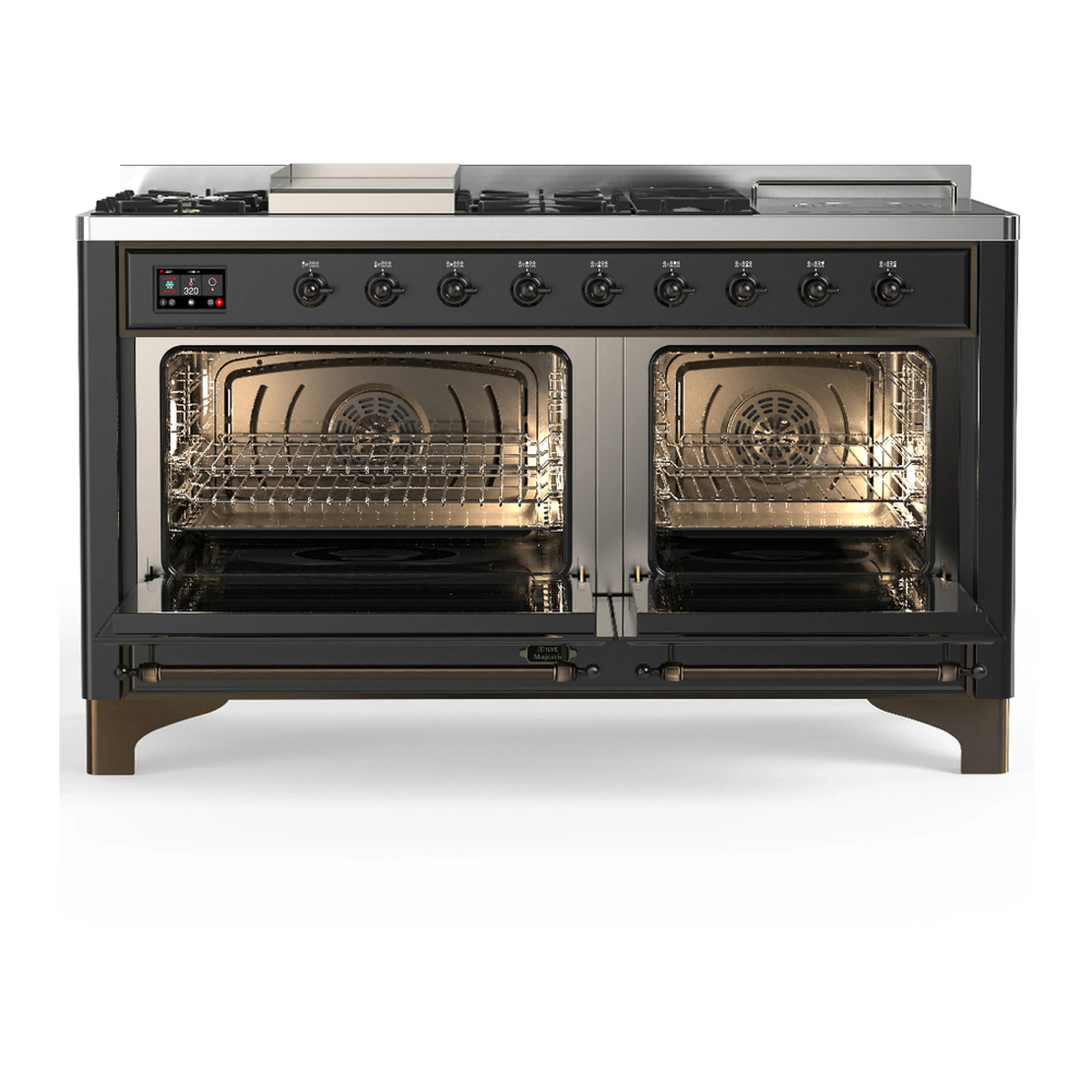 ILVE Majestic III 60-inch Dual Fuel Range with 7 Natural Gas Burner, Griddle, French Top and Triple Glass Door Electric Oven in Graphite Matte with Burnished Trim (UM60FSNR3MGB) - Image 6