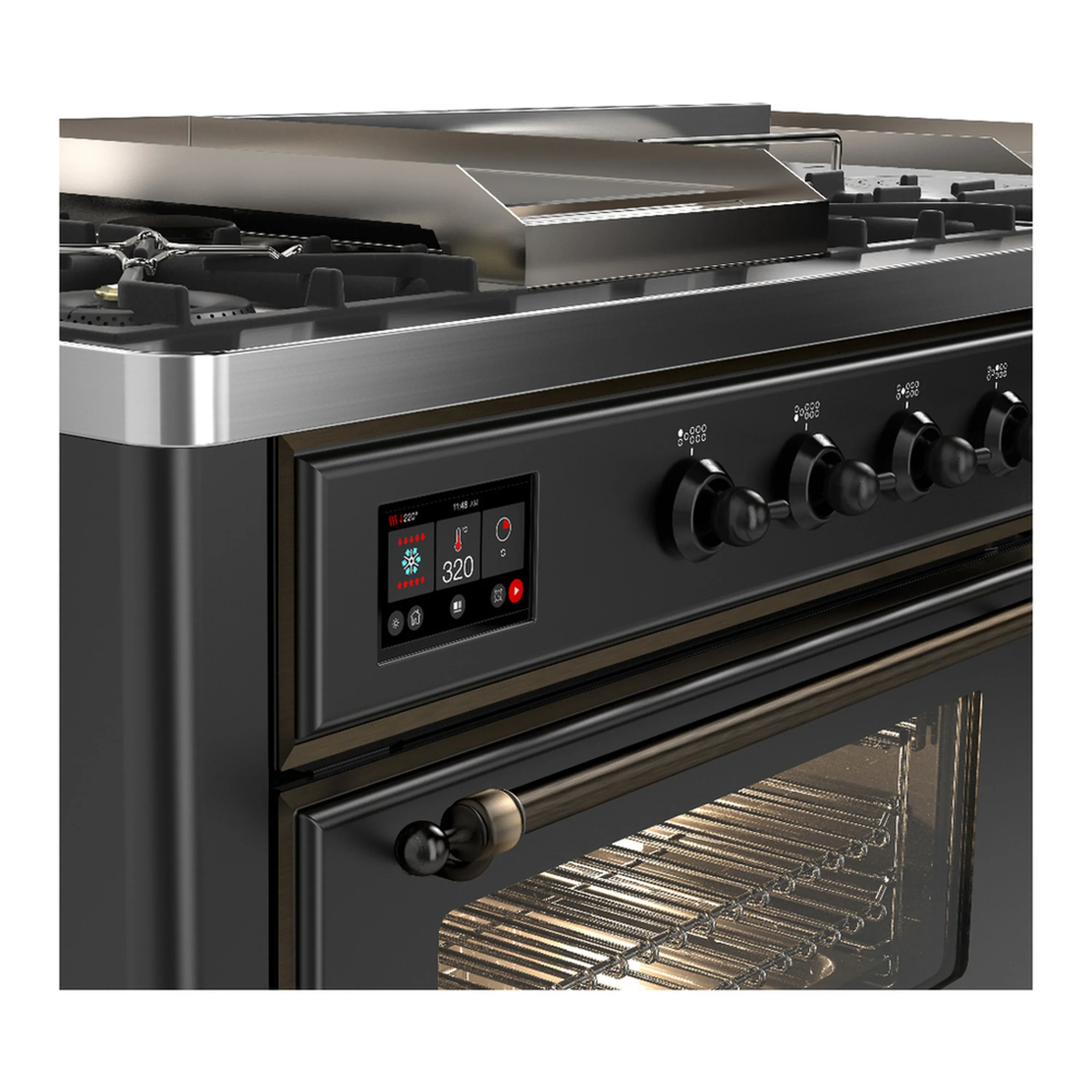 ILVE Majestic III 60-inch Dual Fuel Range with 7 Natural Gas Burner, Griddle, French Top and Triple Glass Door Electric Oven in Graphite Matte with Burnished Trim (UM60FSNR3MGB) - Image 7