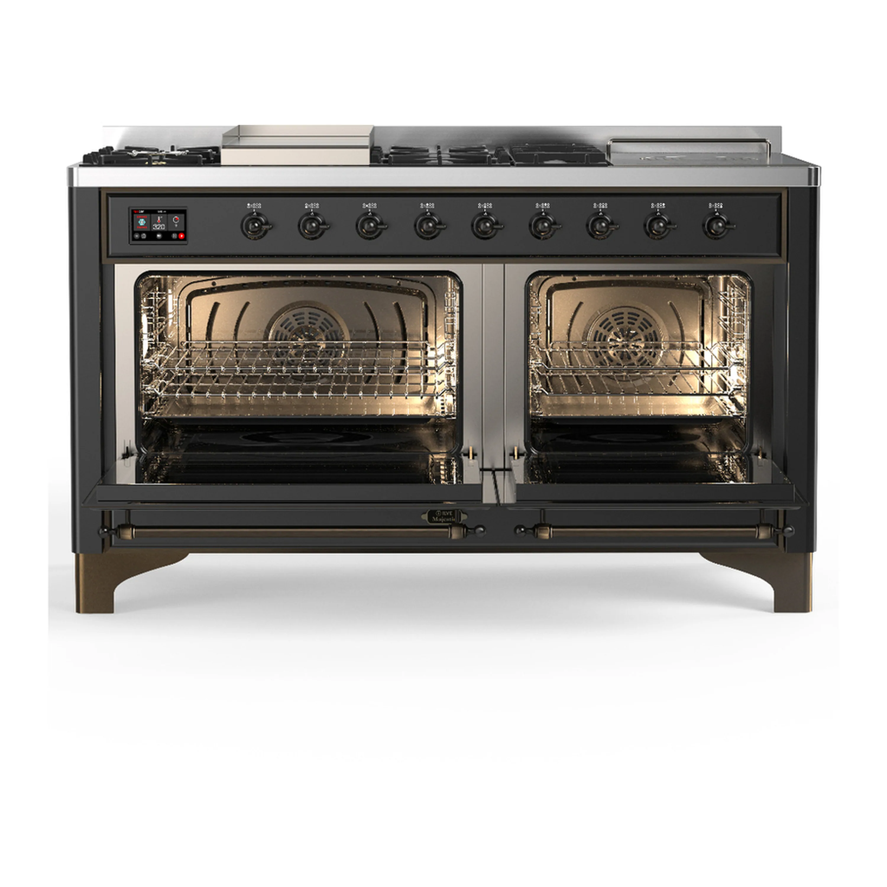 ILVE Majestic III 60-inch Dual Fuel Range with 7 Natural Gas Burner, Griddle, French Top and Solid Door Electric Oven in Graphite Matte with Burnished Trim (UM60FSQNR3MGB) - Image 6