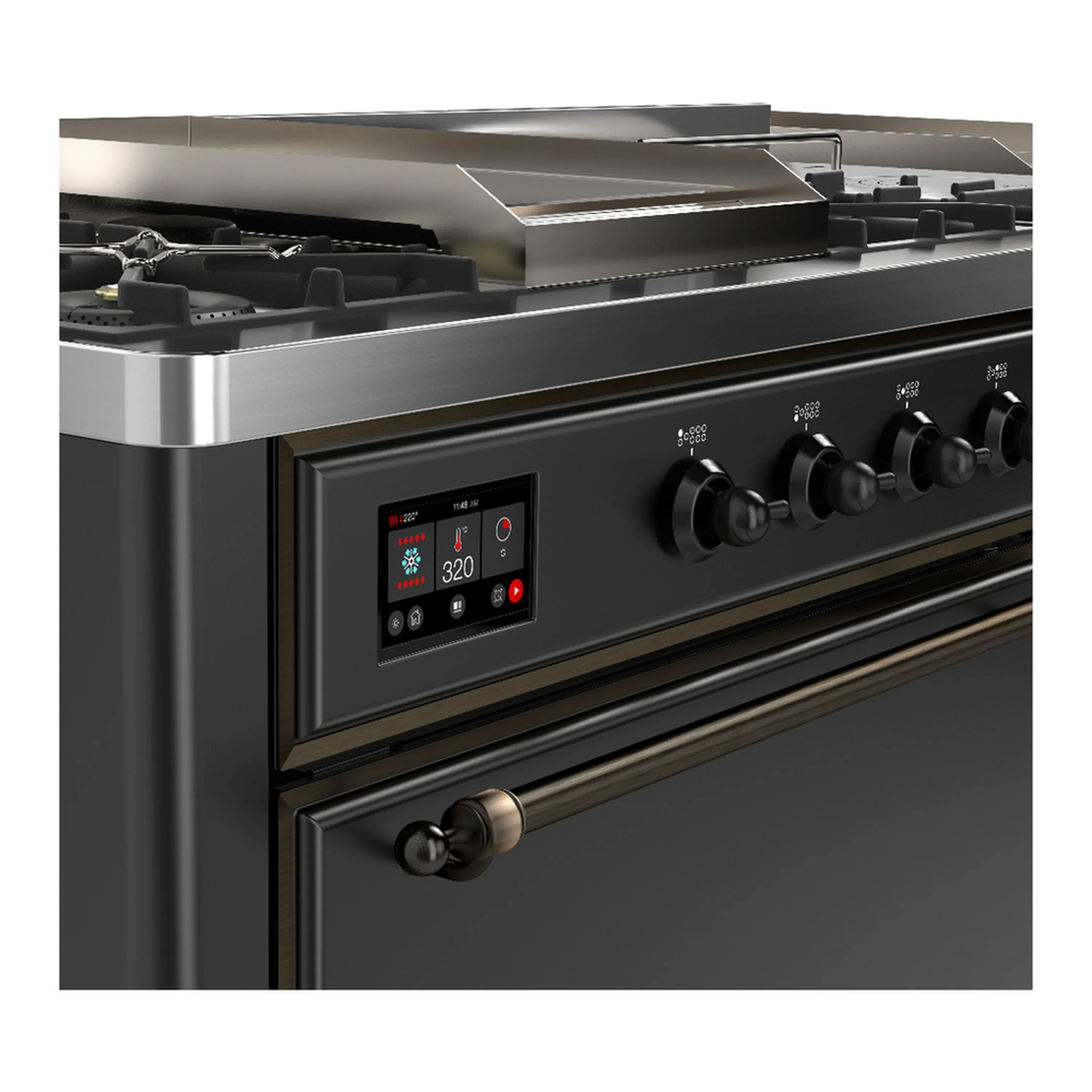 ILVE Majestic III 60-inch Dual Fuel Range with 7 Natural Gas Burner, Griddle, French Top and Solid Door Electric Oven in Graphite Matte with Burnished Trim (UM60FSQNR3MGB) - Image 7