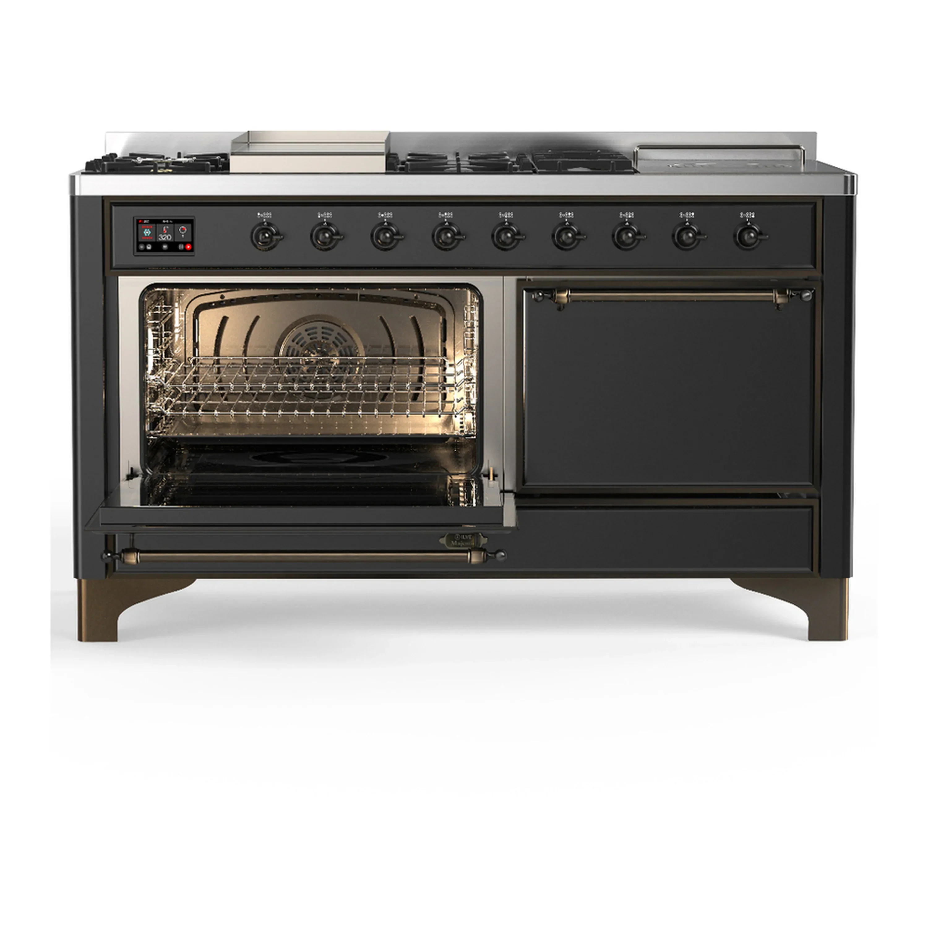 ILVE Majestic III 60-inch Dual Fuel Range with 5 Liquid Propane Burner, Griddle, French Top and Solid Door Electric Oven in Graphite Matte with Burnished Trim (UM60FSQNR3MGBLP) - Image 5