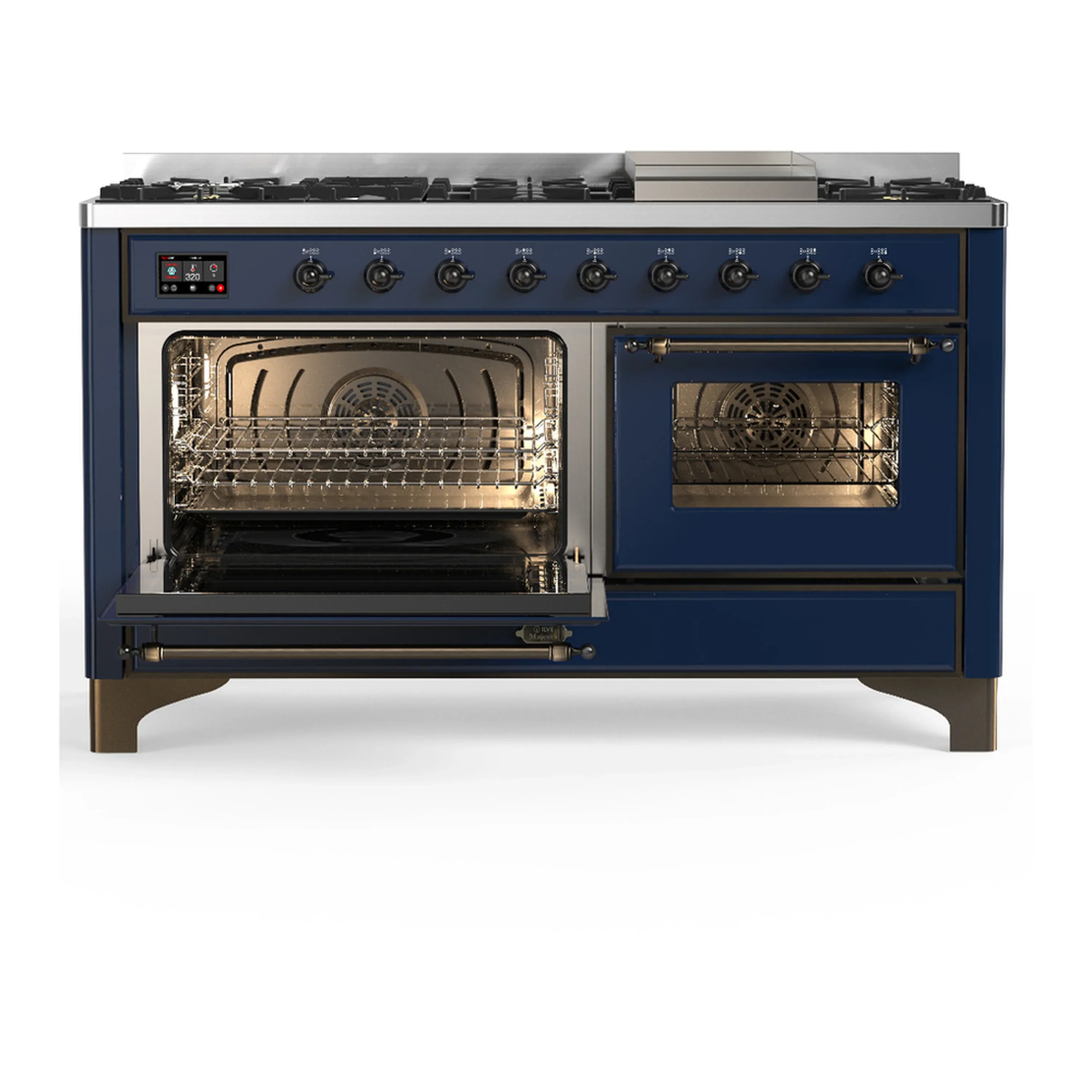 ILVE Majestic III 60-inch Dual Fuel Range with 5 Liquid Propane Burner, Griddle and Triple Glass Door Electric Oven in Midnight Blue with Burnished Trim (UM60FNR3MBBLP) - Image 5