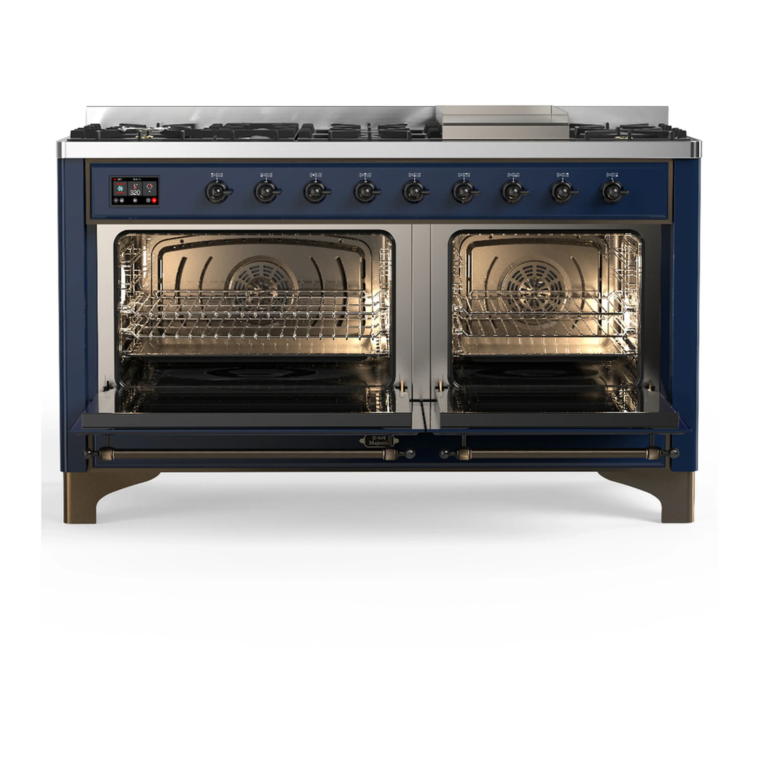 ILVE Majestic III 60-inch Dual Fuel Range with 5 Liquid Propane Burner, Griddle and Triple Glass Door Electric Oven in Midnight Blue with Burnished Trim (UM60FNR3MBBLP) - Image 6