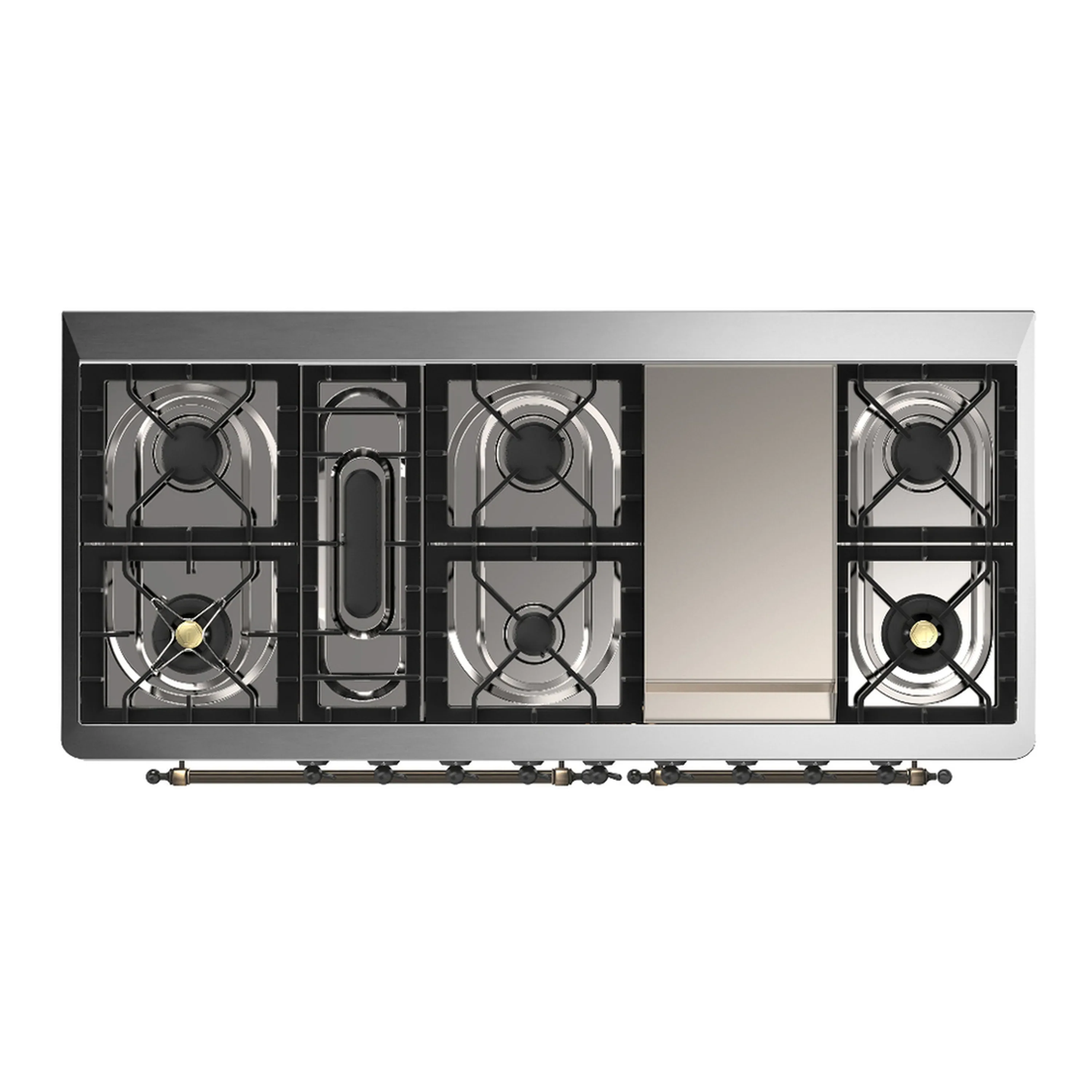 ILVE Majestic III 60-inch Dual Fuel Range with 7 Natural Gas Burner, Griddle and Solid Door Electric Oven in Midnight Blue with Burnished Trim (UM60FQNR3MBB) - Image 2