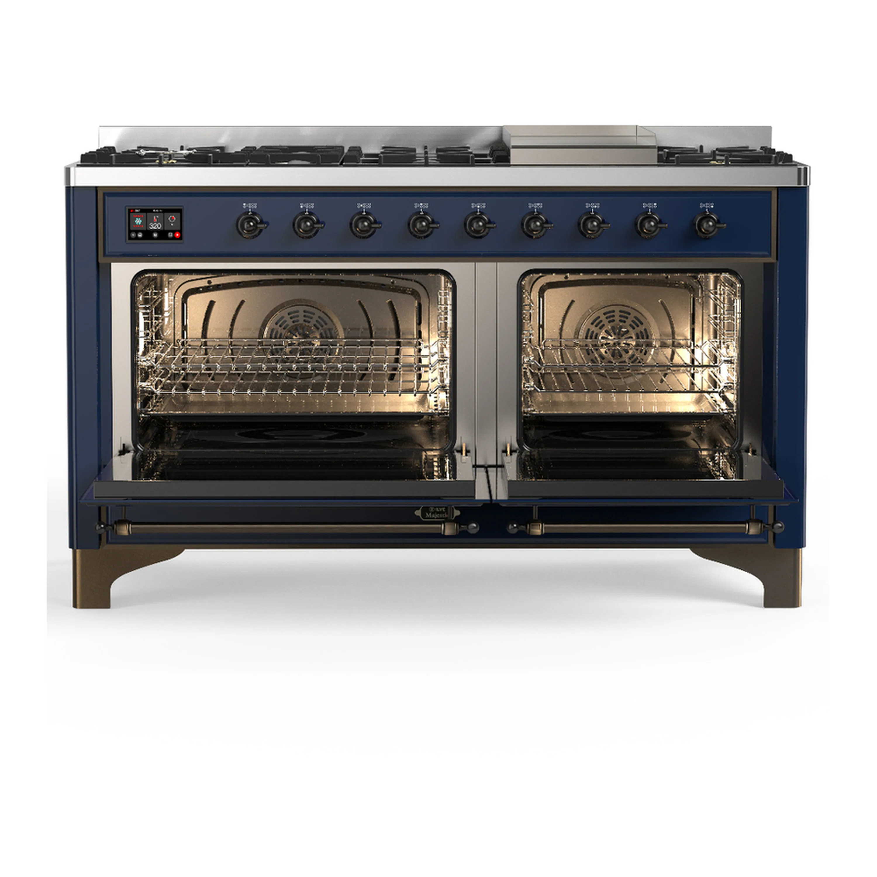 ILVE Majestic III 60-inch Dual Fuel Range with 7 Natural Gas Burner, Griddle and Solid Door Electric Oven in Midnight Blue with Burnished Trim (UM60FQNR3MBB) - Image 6