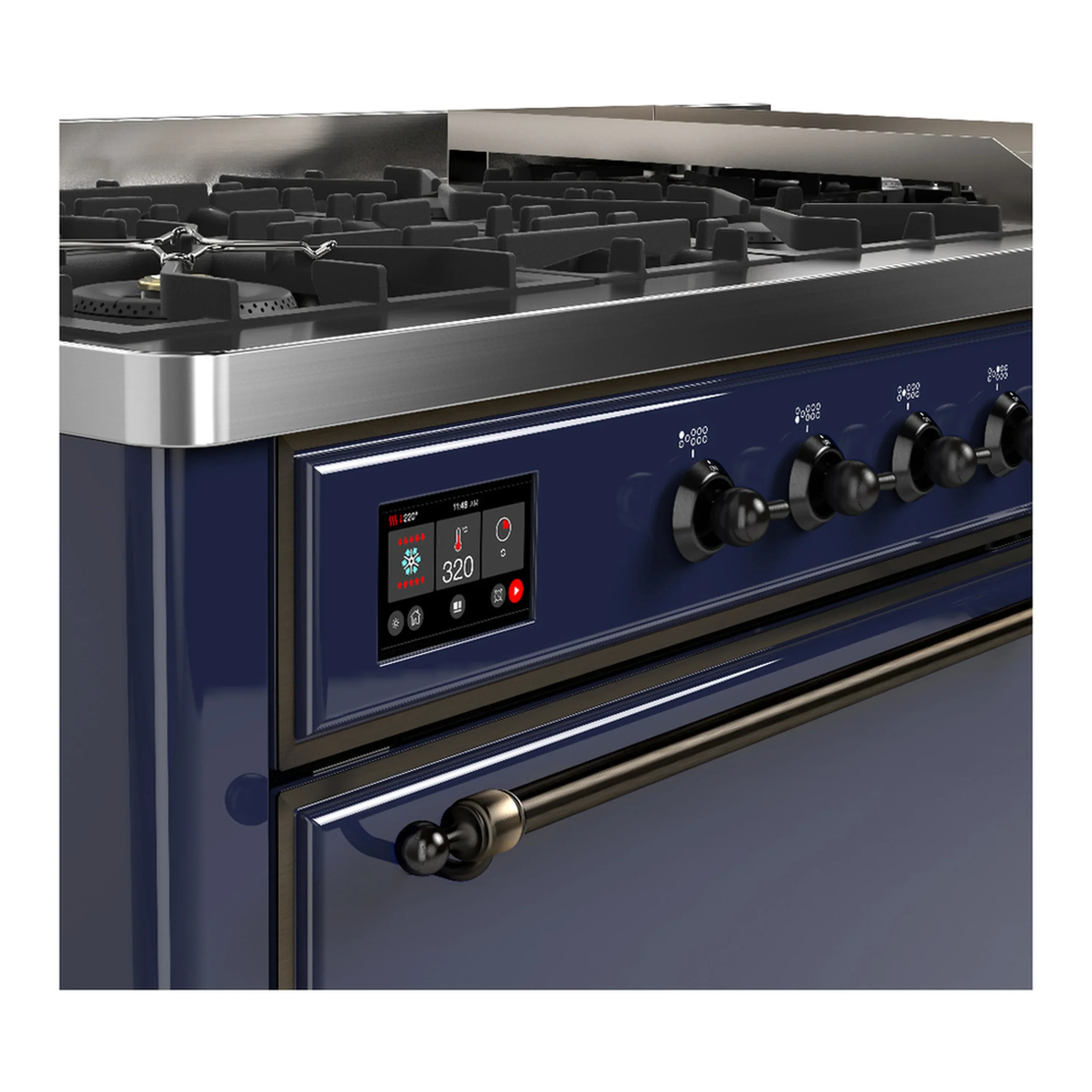 ILVE Majestic III 60-inch Dual Fuel Range with 7 Natural Gas Burner, Griddle and Solid Door Electric Oven in Midnight Blue with Burnished Trim (UM60FQNR3MBB) - Image 7