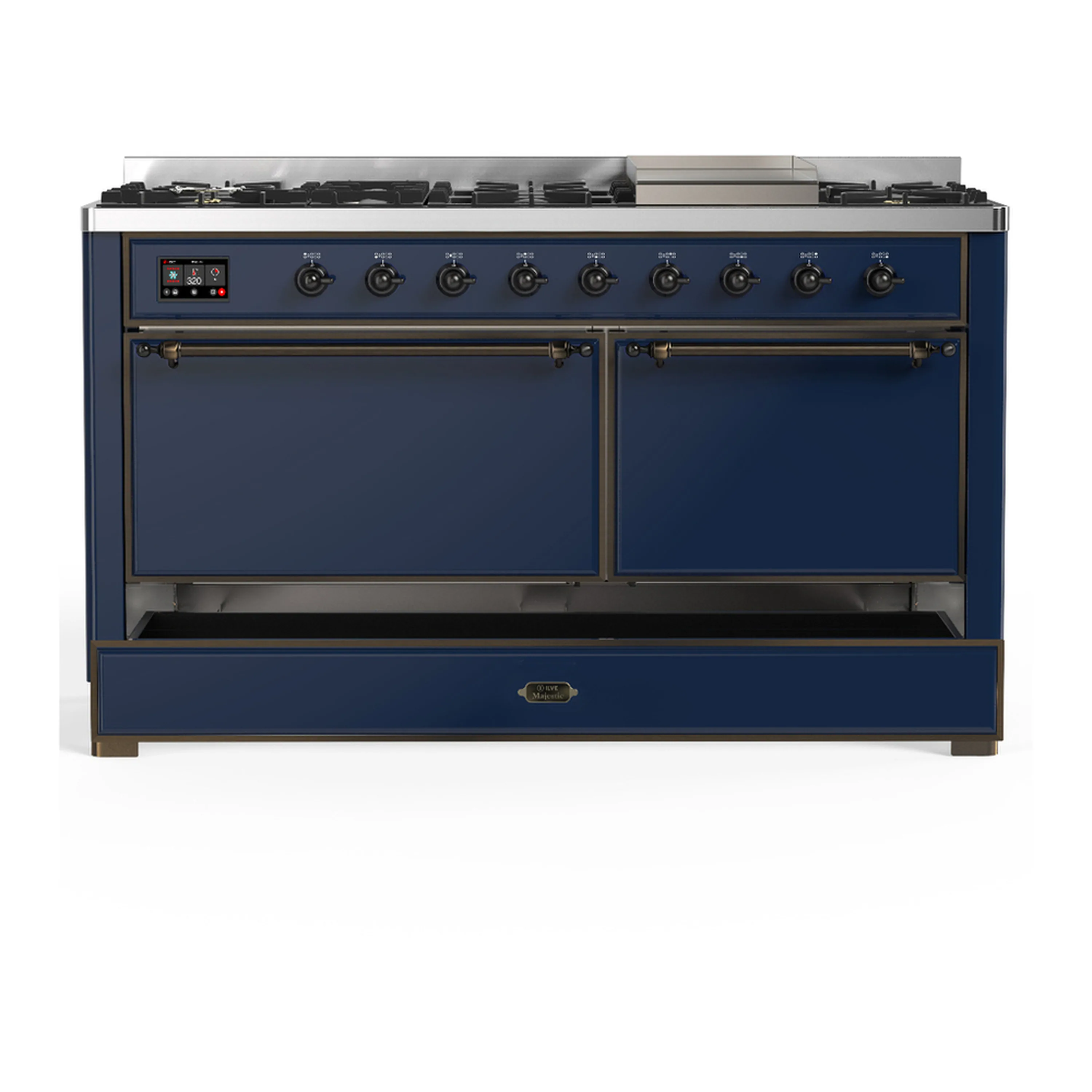 ILVE Majestic III 60-inch Dual Fuel Range with 5 Liquid Propane Burner, Griddle and Solid Door Electric Oven in Midnight Blue with Burnished Trim (UM60FQNR3MBBLP) - Image 3