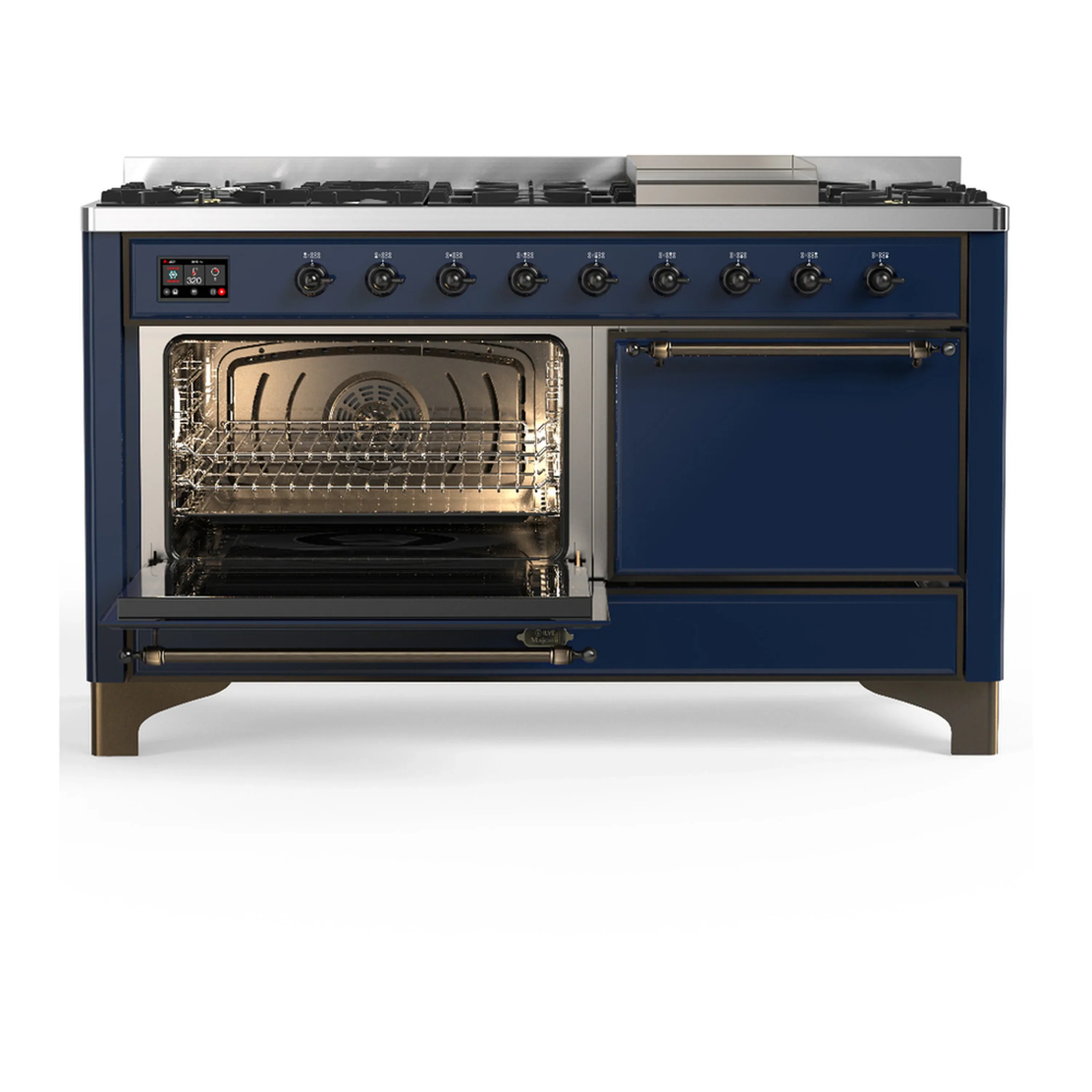 ILVE Majestic III 60-inch Dual Fuel Range with 5 Liquid Propane Burner, Griddle and Solid Door Electric Oven in Midnight Blue with Burnished Trim (UM60FQNR3MBBLP) - Image 5