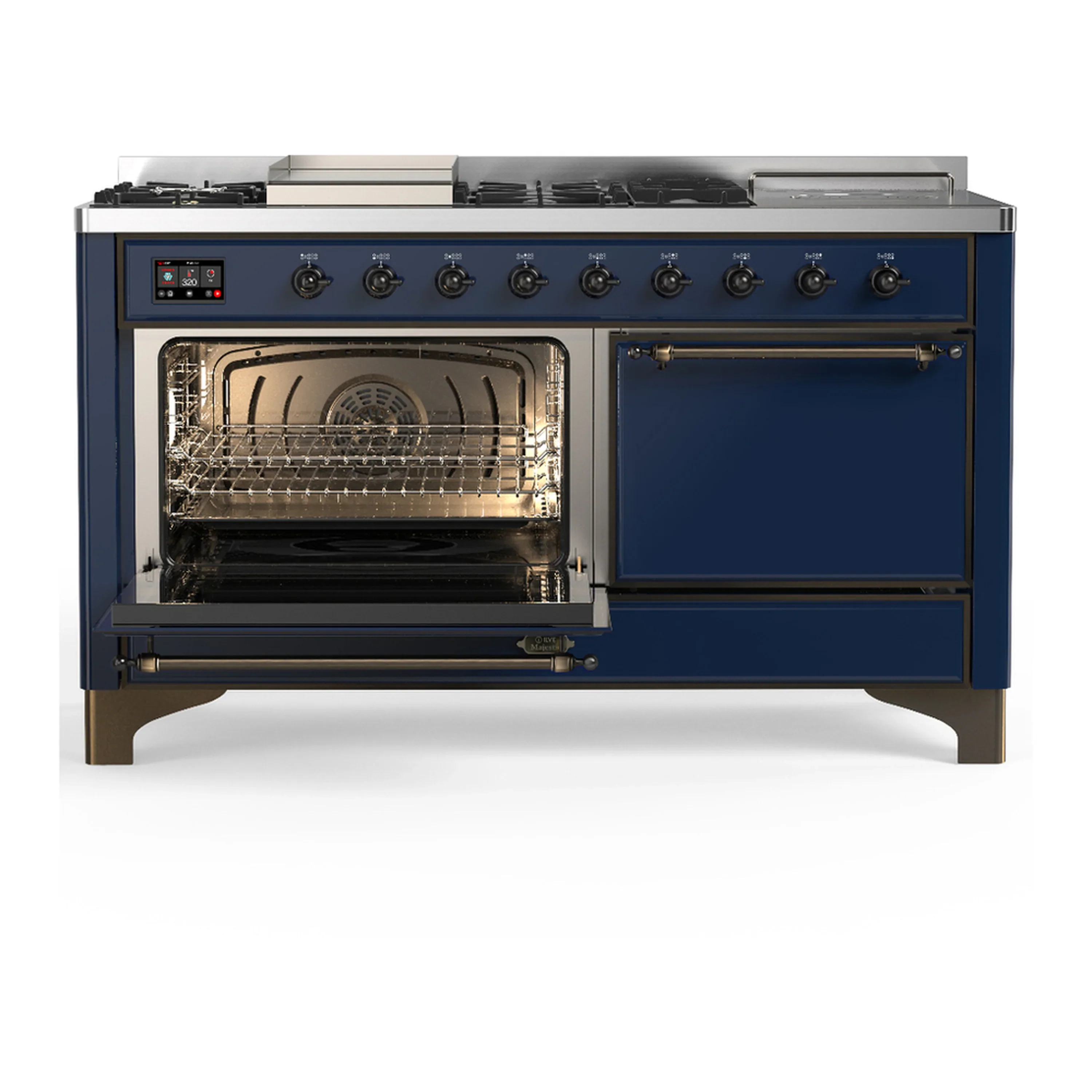 ILVE Majestic III 60-inch Dual Fuel Range with 7 Natural Gas Burner, Griddle, French Top and Solid Door Electric Oven in Midnight Blue with Burnished Trim (UM60FSQNR3MBB) - Image 5