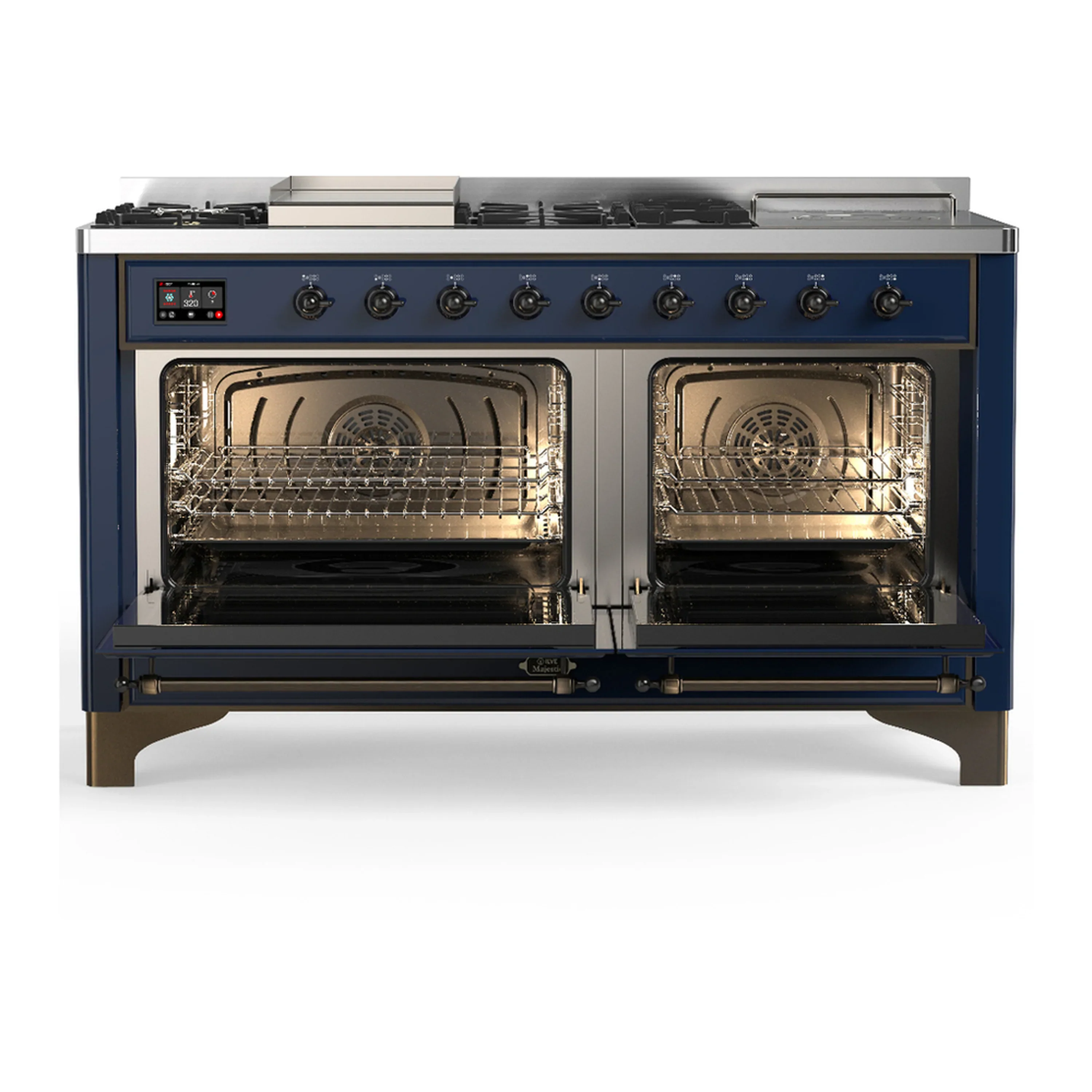 ILVE Majestic III 60-inch Dual Fuel Range with 5 Liquid Propane Burner, Griddle, French Top and Solid Door Electric Oven in Midnight Blue with Burnished Trim (UM60FSQNR3MBBLP) - Image 6