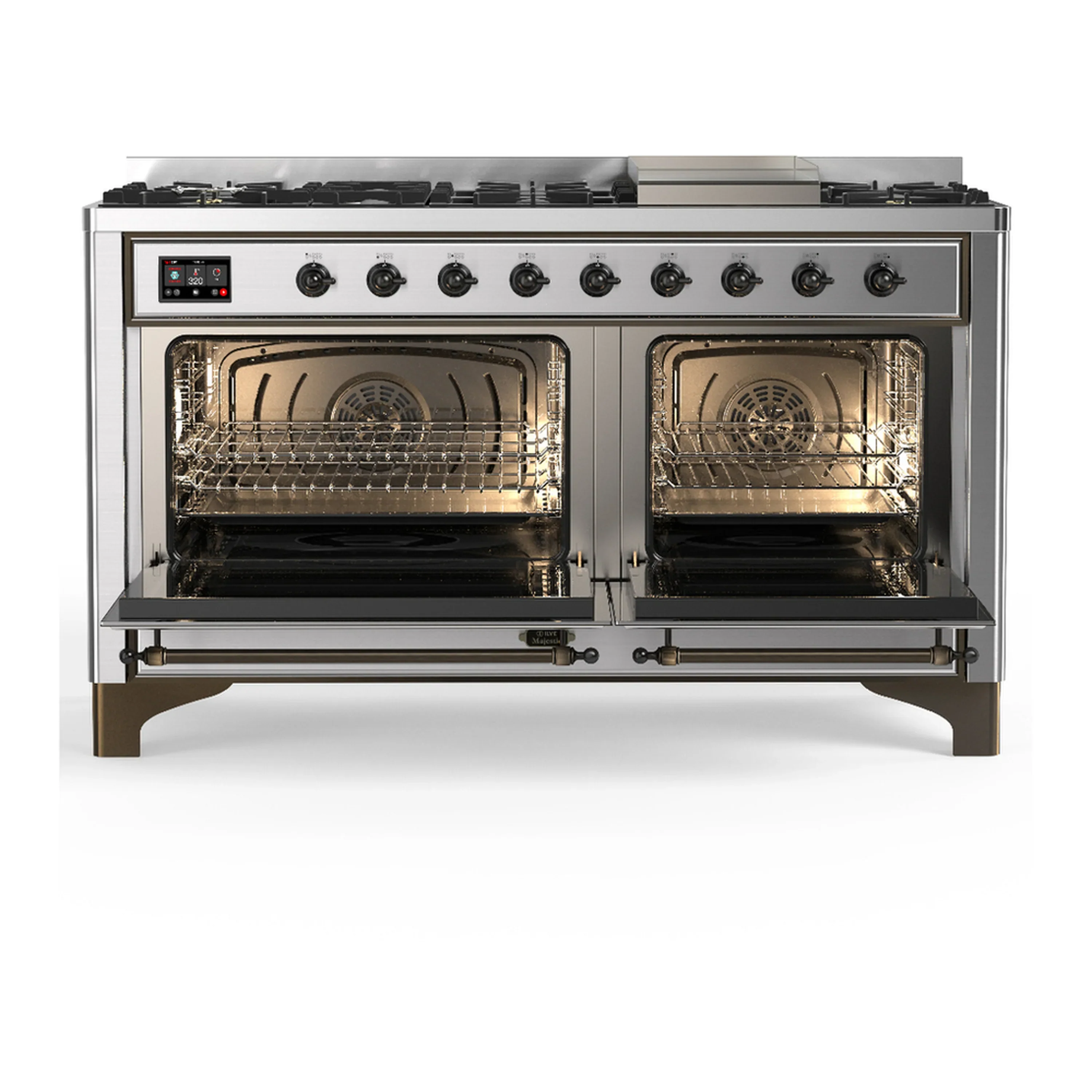 ILVE Majestic III 60-inch Dual Fuel Range with 7 Natural Gas Burner, Griddle and Triple Glass Door Electric Oven in Stainless Steel with Burnished Trim (UM60FNR3SSB) - Image 6