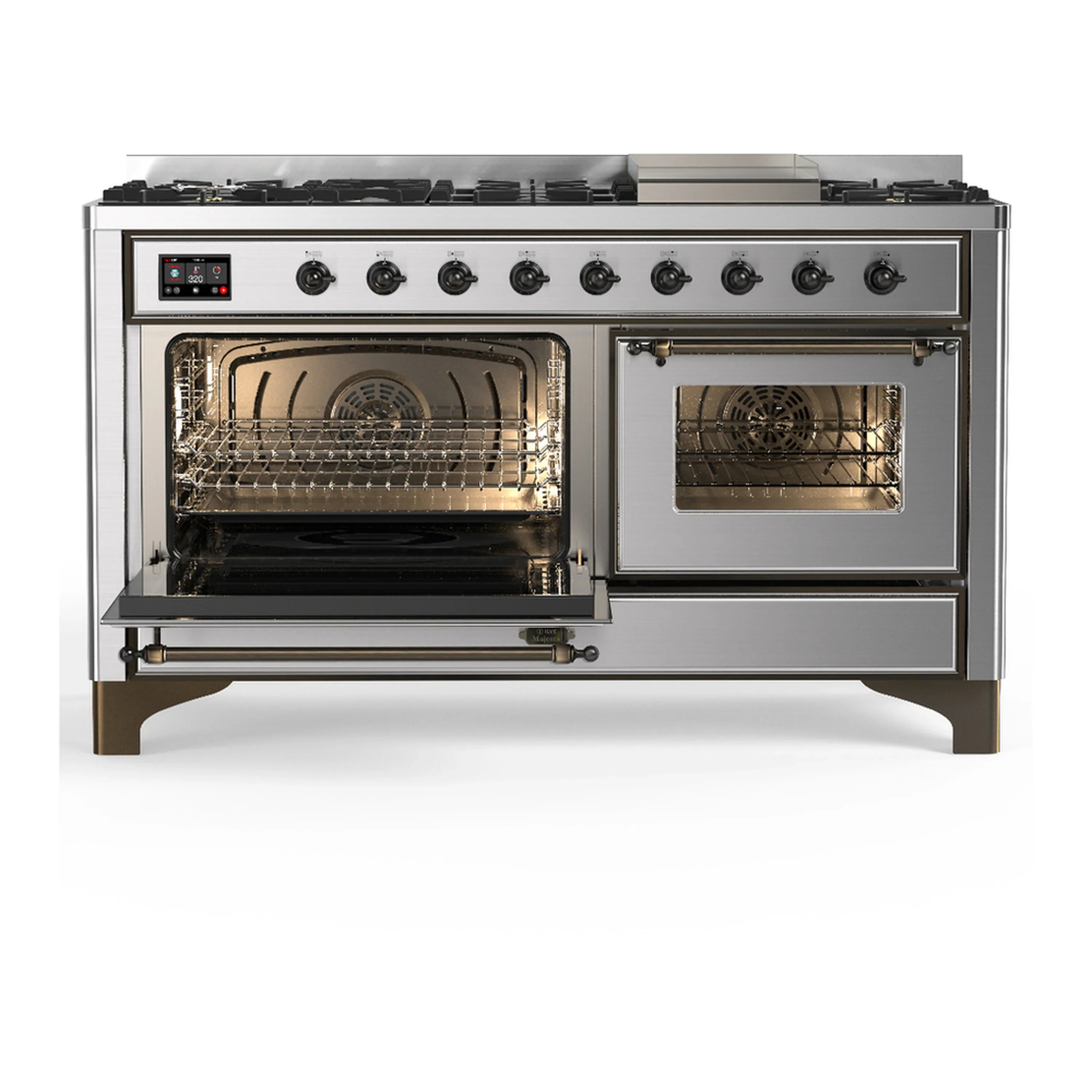 ILVE Majestic III 60-inch Dual Fuel Range with 5 Liquid Propane Burner, Griddle and Triple Glass Door Electric Oven in Stainless Steel with Burnished Trim (UM60FNR3SSBLP) - Image 5