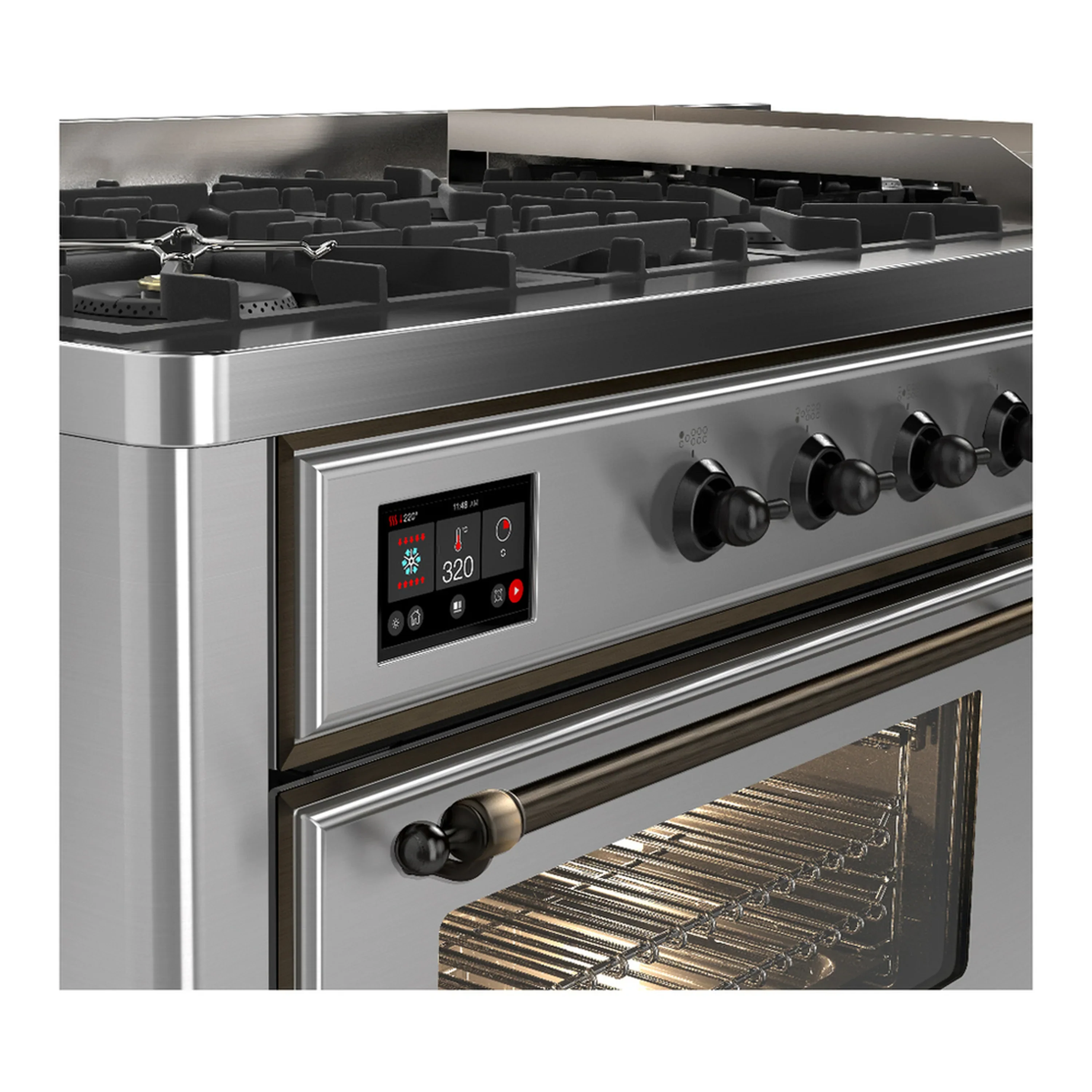 ILVE Majestic III 60-inch Dual Fuel Range with 5 Liquid Propane Burner, Griddle and Triple Glass Door Electric Oven in Stainless Steel with Burnished Trim (UM60FNR3SSBLP) - Image 7