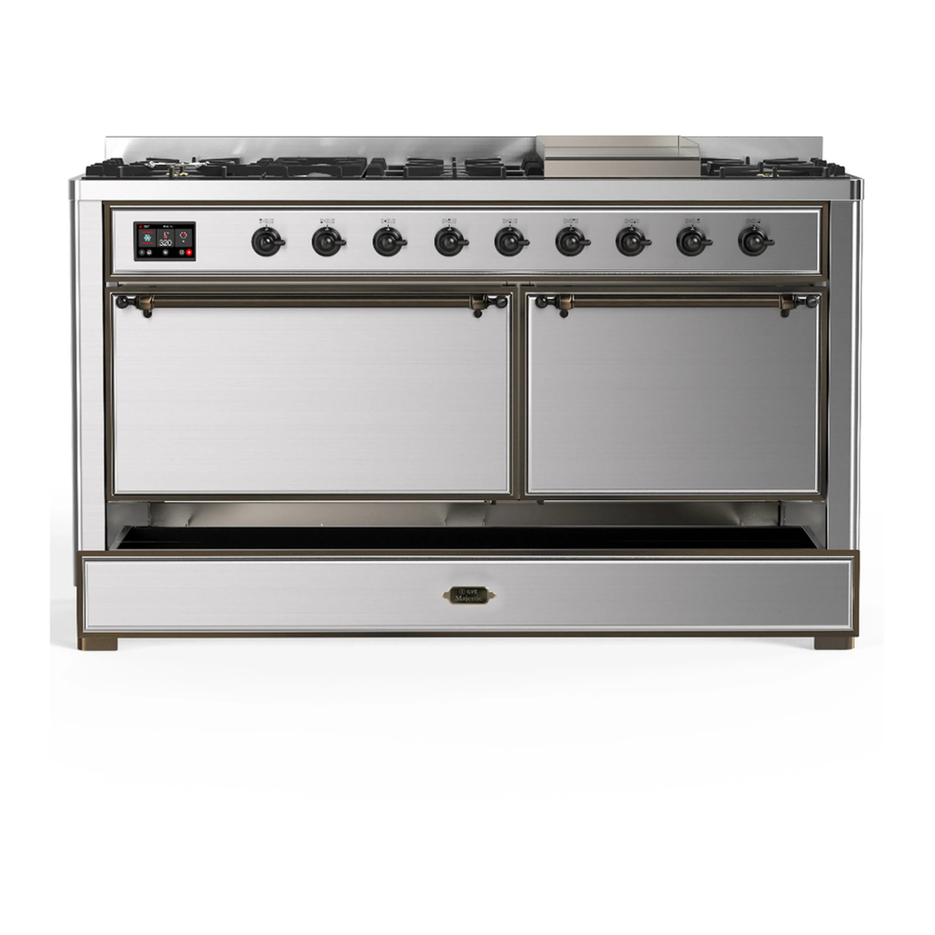 ILVE Majestic III 60-inch Dual Fuel Range with 5 Liquid Propane Burner, Griddle and Solid Door Electric Oven in Stainless Steel with Burnished Trim (UM60FQNR3SSBLP) - Image 3