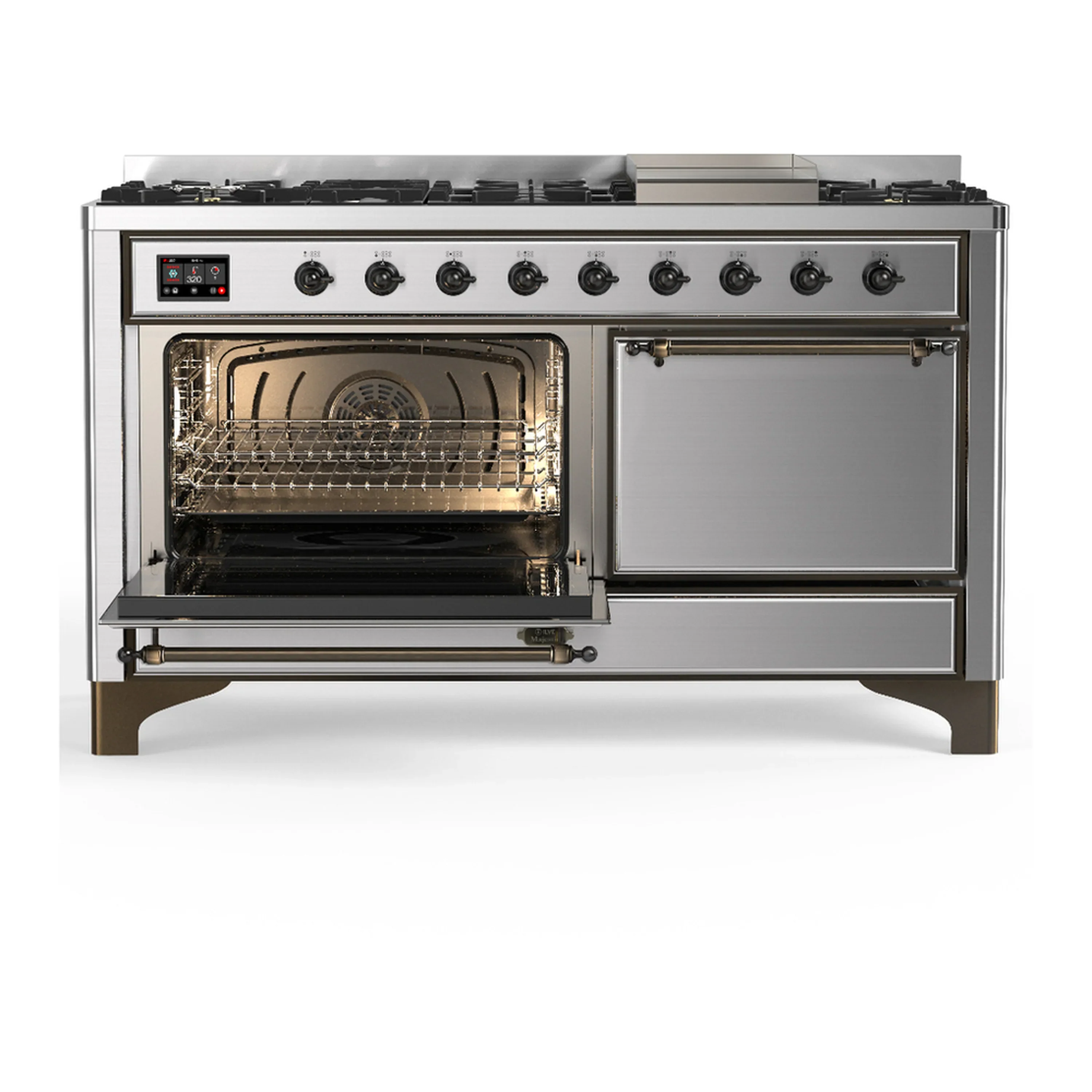 ILVE Majestic III 60-inch Dual Fuel Range with 5 Liquid Propane Burner, Griddle and Solid Door Electric Oven in Stainless Steel with Burnished Trim (UM60FQNR3SSBLP) - Image 5