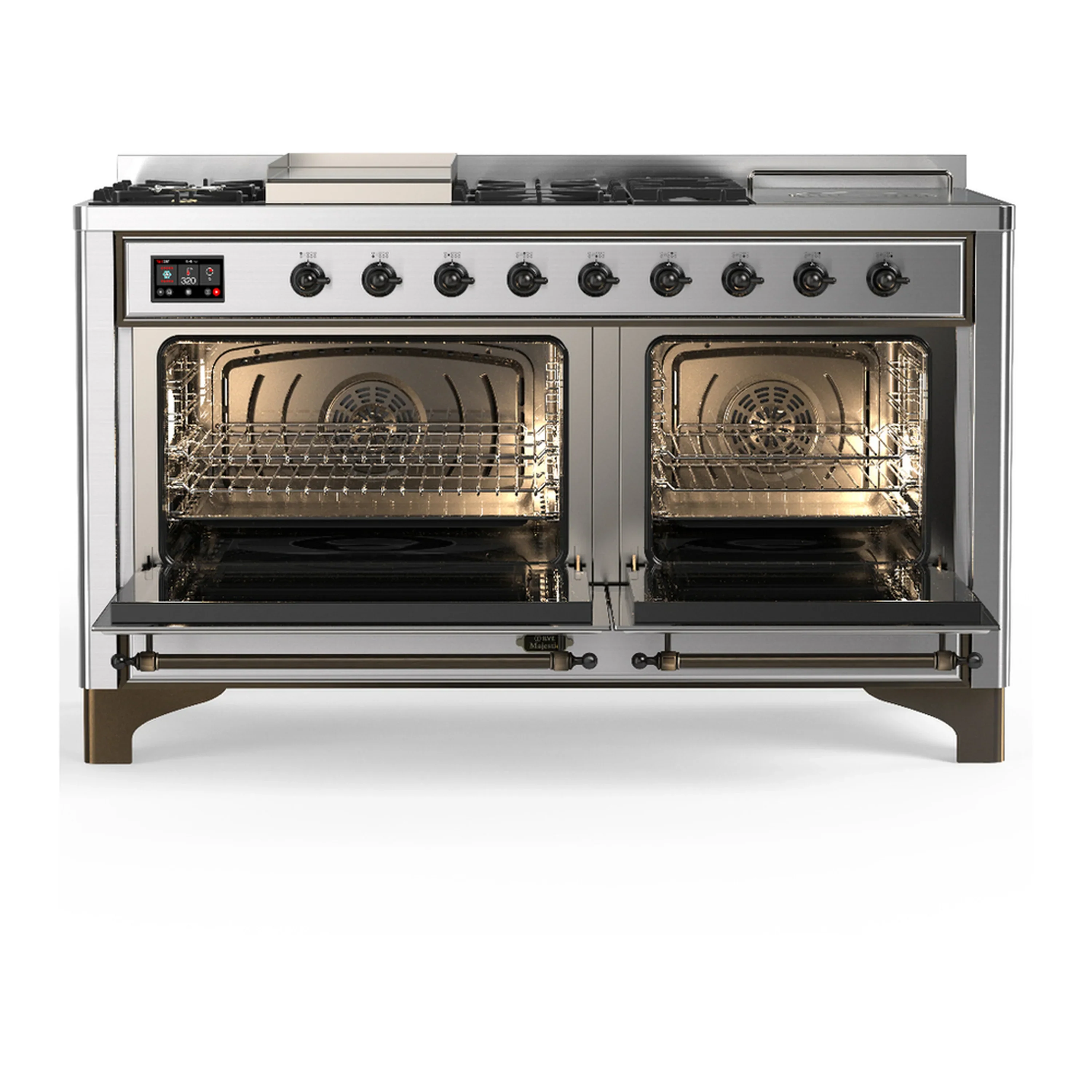 ILVE Majestic III 60-inch Dual Fuel Range with 7 Natural Gas Burner, Griddle, French Top and Triple Glass Door Electric Oven in Stainless Steel with Burnished Trim (UM60FSNR3SSB) - Image 6