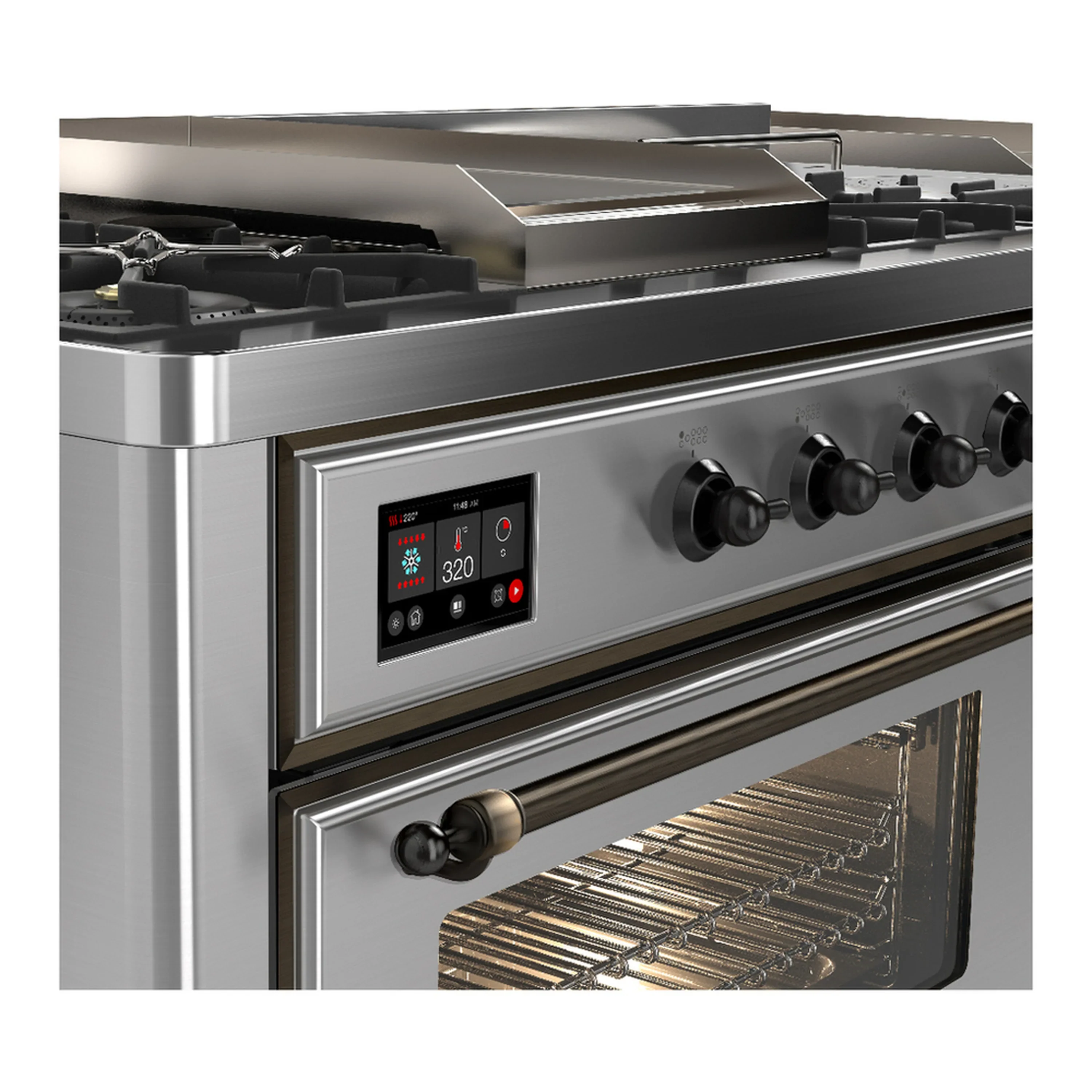 ILVE Majestic III 60-inch Dual Fuel Range with 7 Natural Gas Burner, Griddle, French Top and Triple Glass Door Electric Oven in Stainless Steel with Burnished Trim (UM60FSNR3SSB) - Image 7