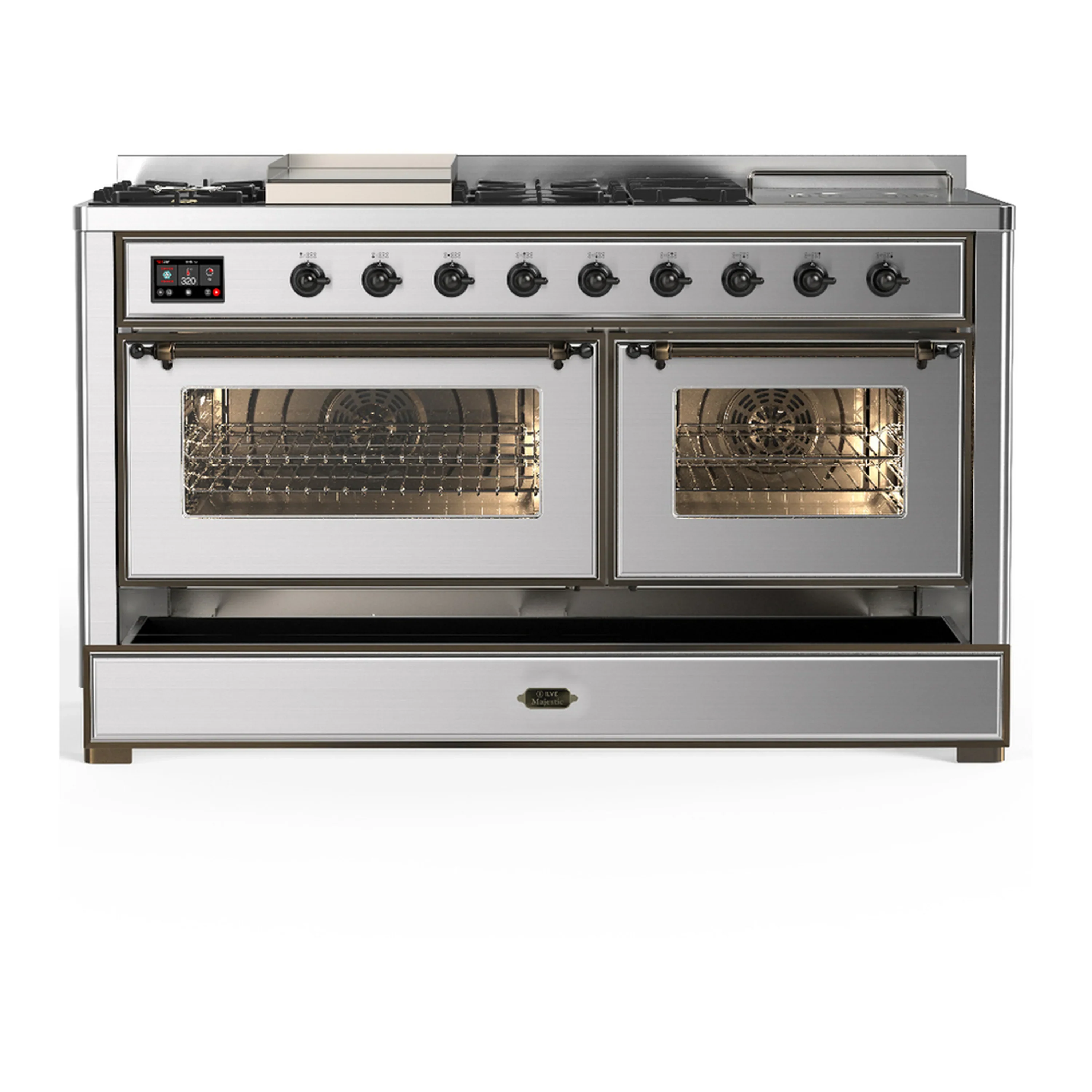 ILVE Majestic III 60-inch Dual Fuel Range with 5 Liquid Propane Burner, Griddle, French Top and Triple Glass Door Electric Oven in Stainless Steel with Burnished Trim (UM60FSNR3SSBLP) - Image 3