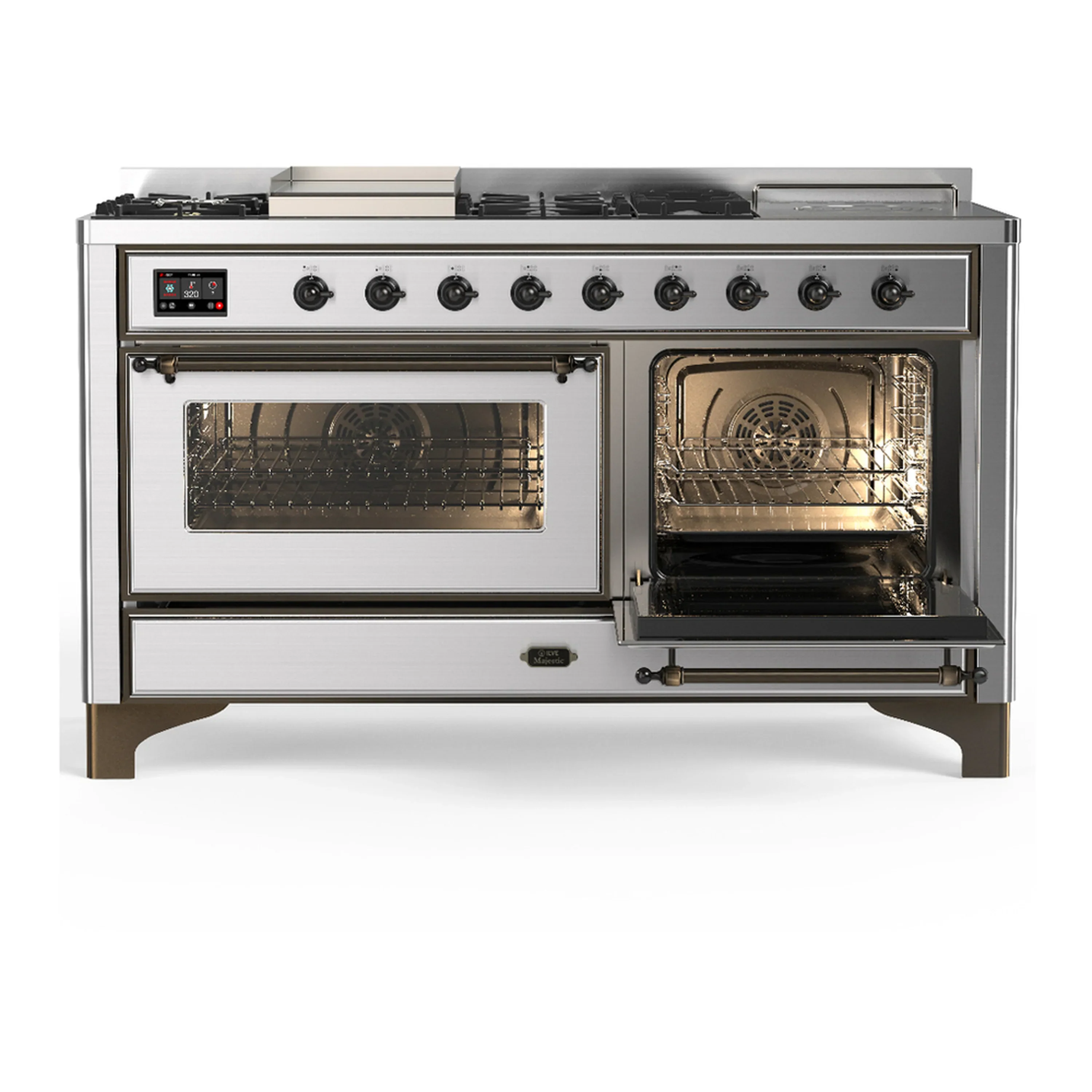 ILVE Majestic III 60-inch Dual Fuel Range with 5 Liquid Propane Burner, Griddle, French Top and Triple Glass Door Electric Oven in Stainless Steel with Burnished Trim (UM60FSNR3SSBLP) - Image 4