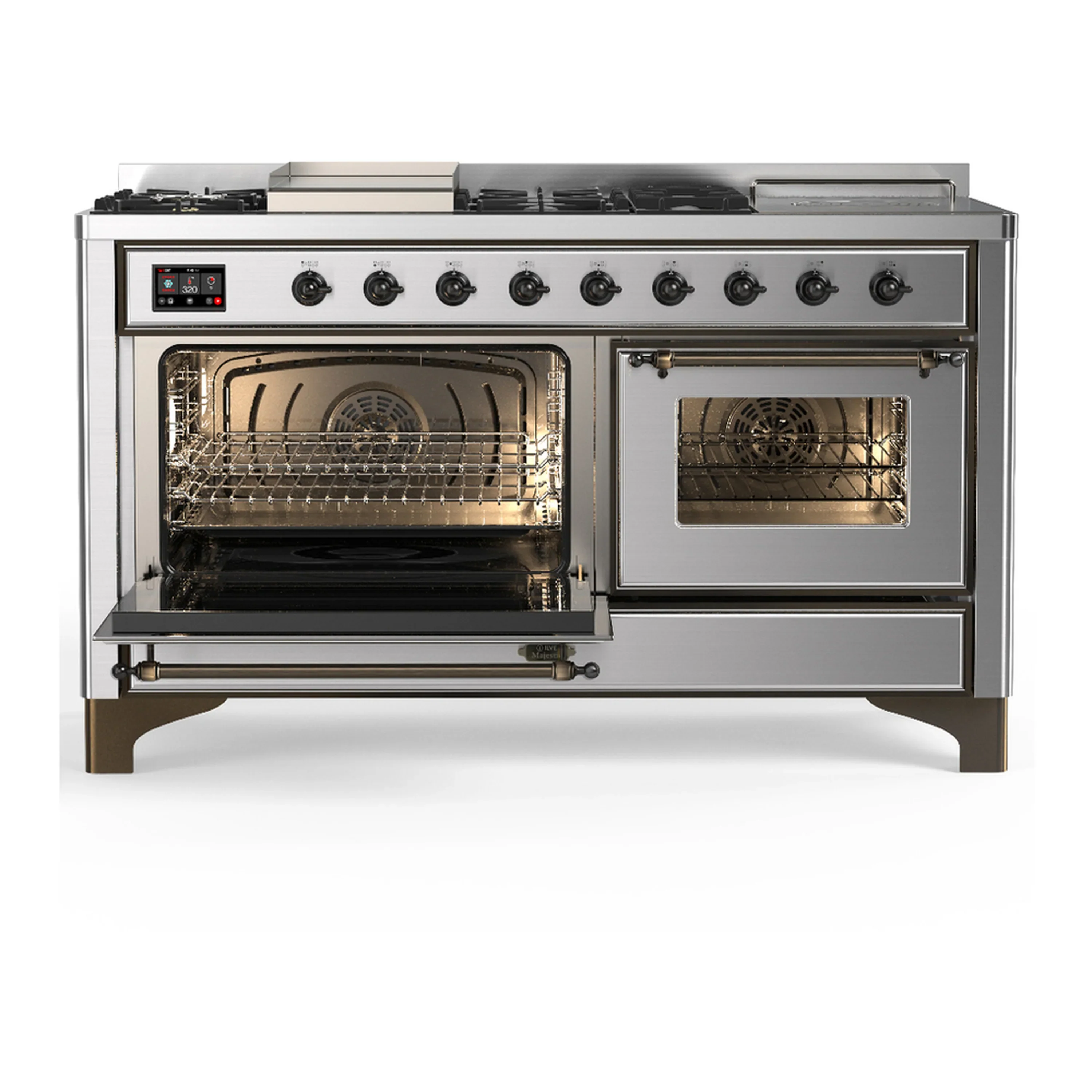 ILVE Majestic III 60-inch Dual Fuel Range with 5 Liquid Propane Burner, Griddle, French Top and Triple Glass Door Electric Oven in Stainless Steel with Burnished Trim (UM60FSNR3SSBLP) - Image 5