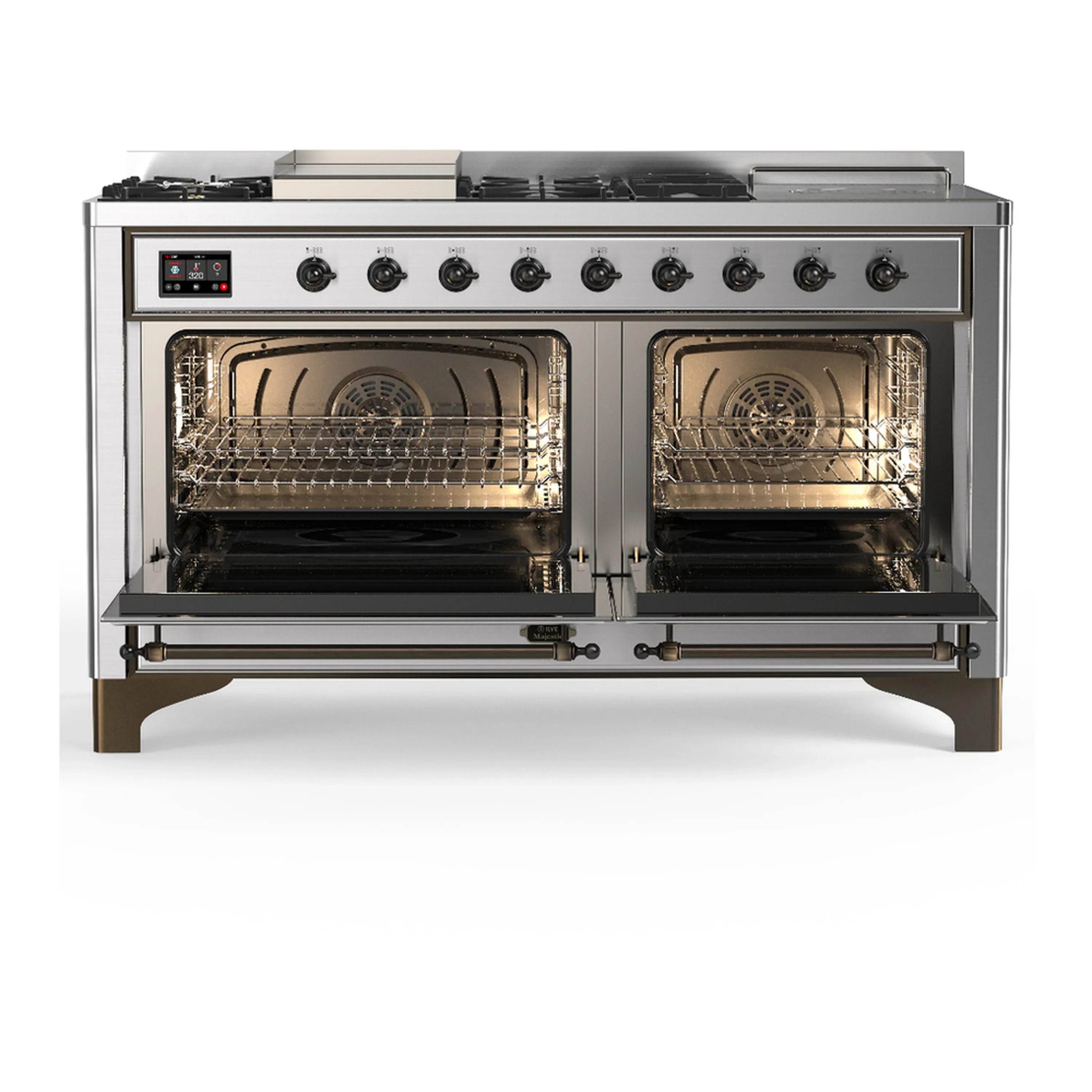ILVE Majestic III 60-inch Dual Fuel Range with 7 Natural Gas Burner, Griddle, French Top and Solid Door Electric Oven in Stainless Steel with Burnished Trim (UM60FSQNR3SSB) - Image 6