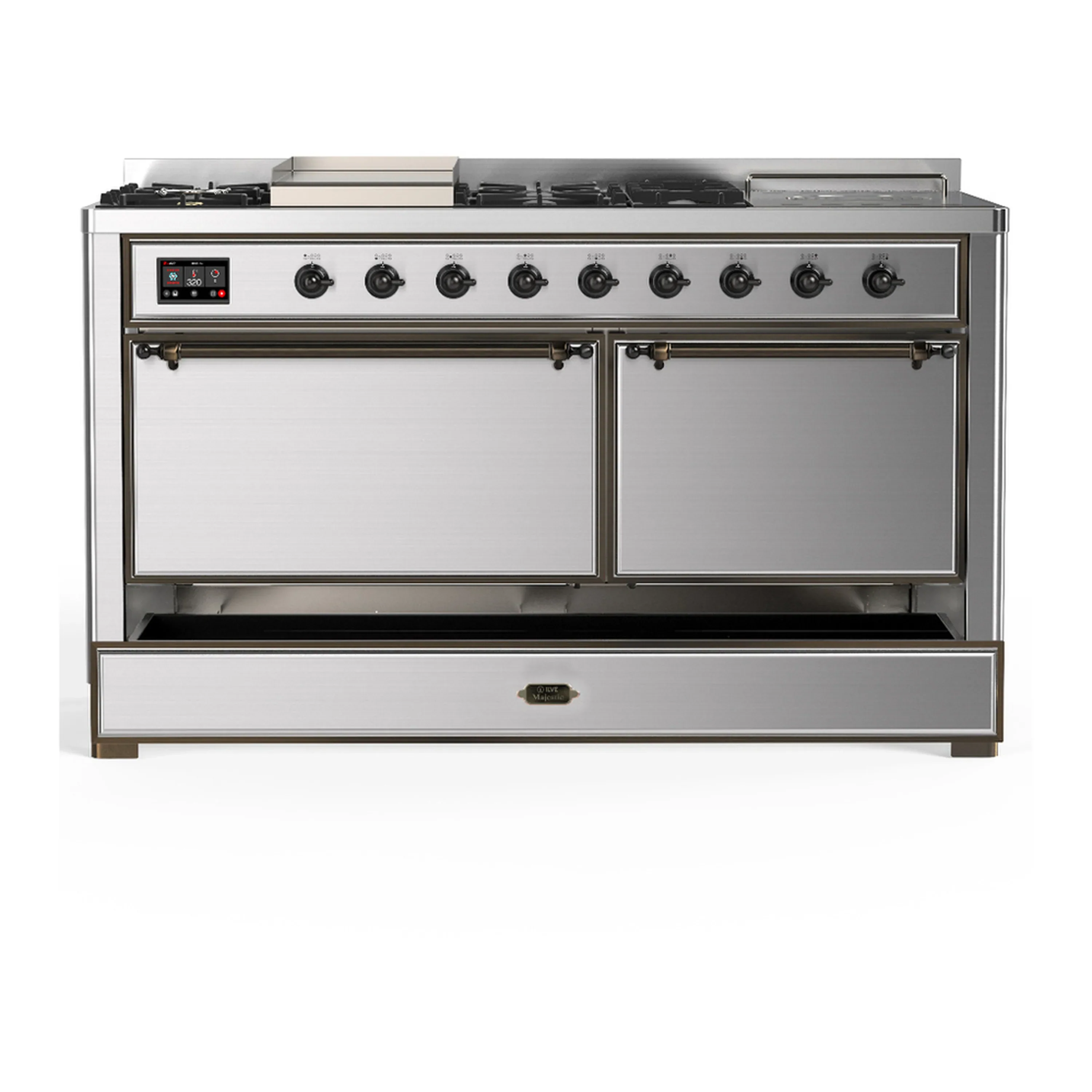 ILVE Majestic III 60-inch Dual Fuel Range with 5 Liquid Propane Burner, Griddle, French Top and Solid Door Electric Oven in Stainless Steel with Burnished Trim (UM60FSQNR3SSBLP) - Image 3