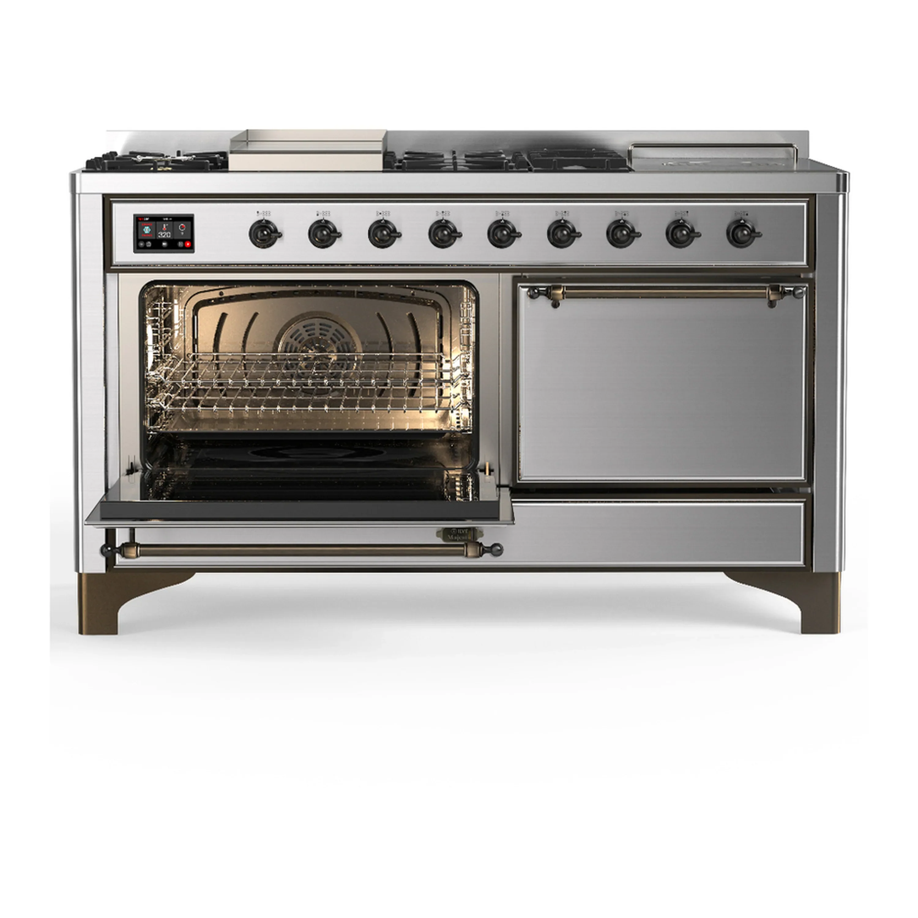 ILVE Majestic III 60-inch Dual Fuel Range with 5 Liquid Propane Burner, Griddle, French Top and Solid Door Electric Oven in Stainless Steel with Burnished Trim (UM60FSQNR3SSBLP) - Image 5