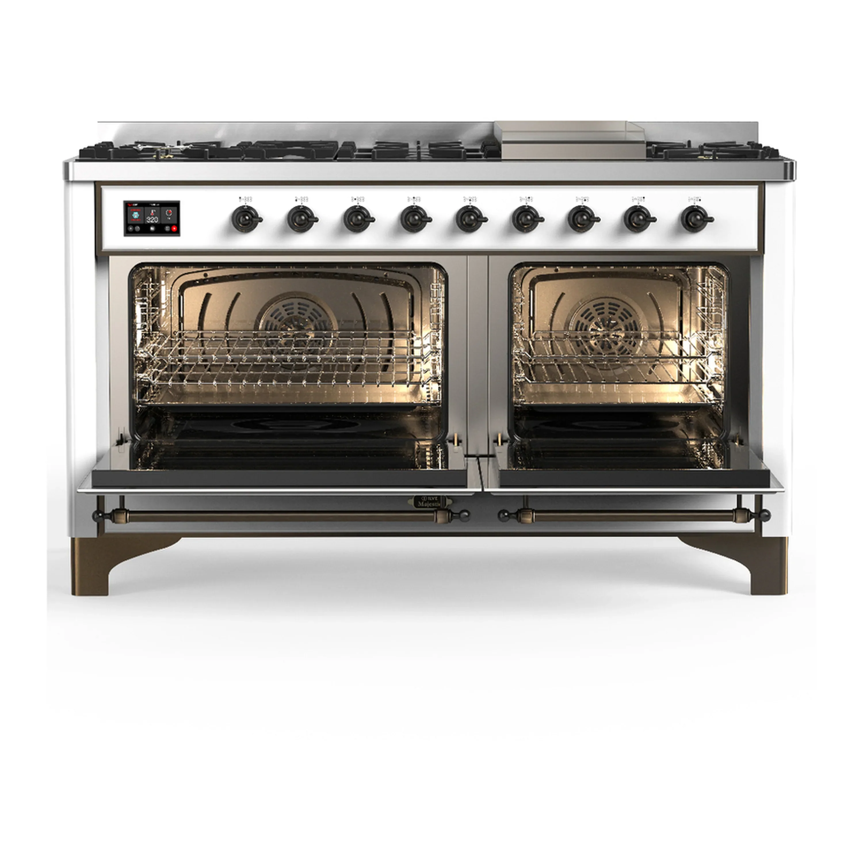 ILVE Majestic III 60-inch Dual Fuel Range with 5 Liquid Propane Burner, Griddle and Solid Door Electric Oven in White with Burnished Trim (UM60FQNR3WHBLP) - Image 6