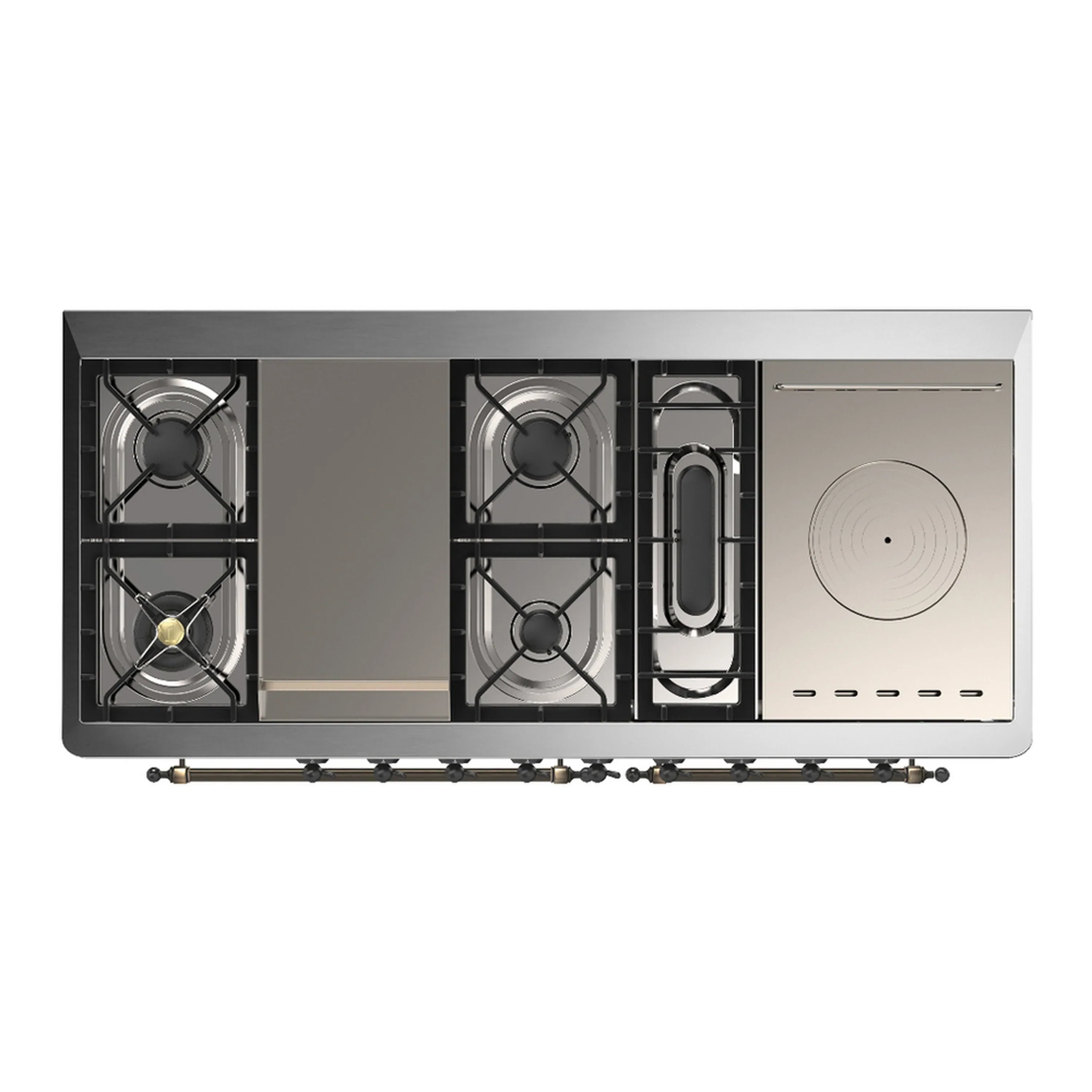 ILVE Majestic III 60-inch Dual Fuel Range with 7 Natural Gas Burner, Griddle, French Top and Solid Door Electric Oven in White with Burnished Trim (UM60FSQNR3WHB) - Image 2