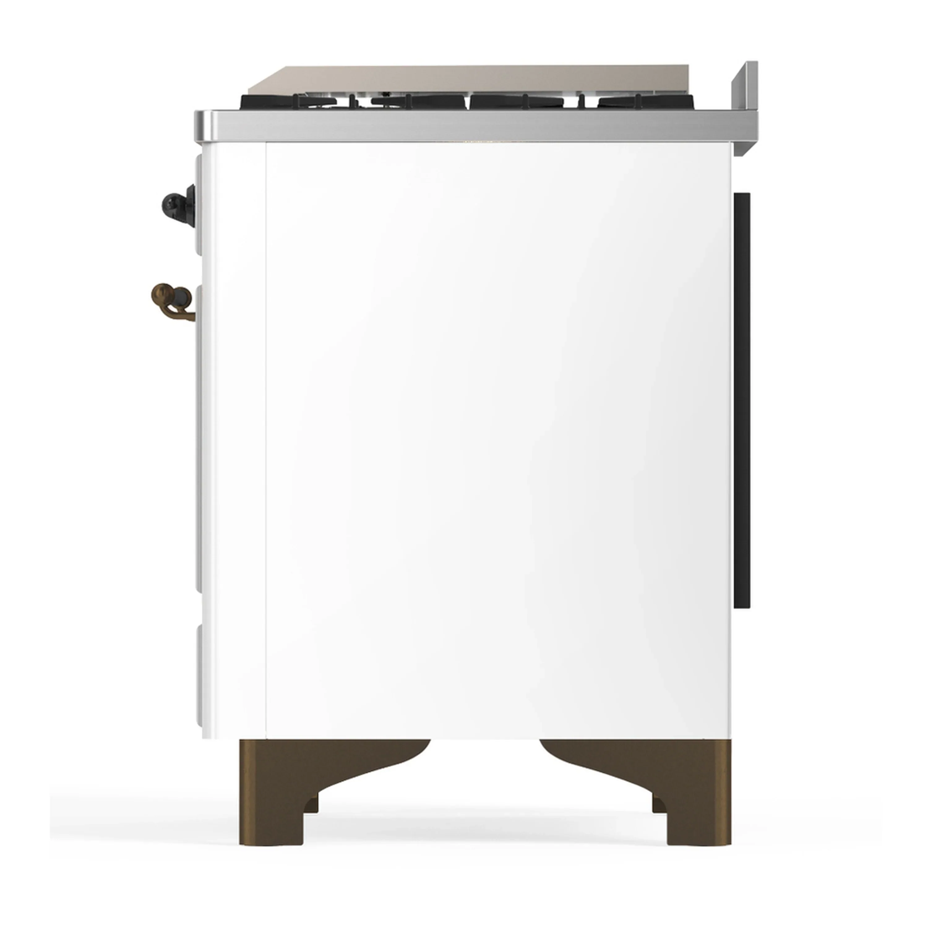 ILVE Majestic III 60-inch Dual Fuel Range with 7 Natural Gas Burner, Griddle, French Top and Solid Door Electric Oven in White with Burnished Trim (UM60FSQNR3WHB) - Image 9