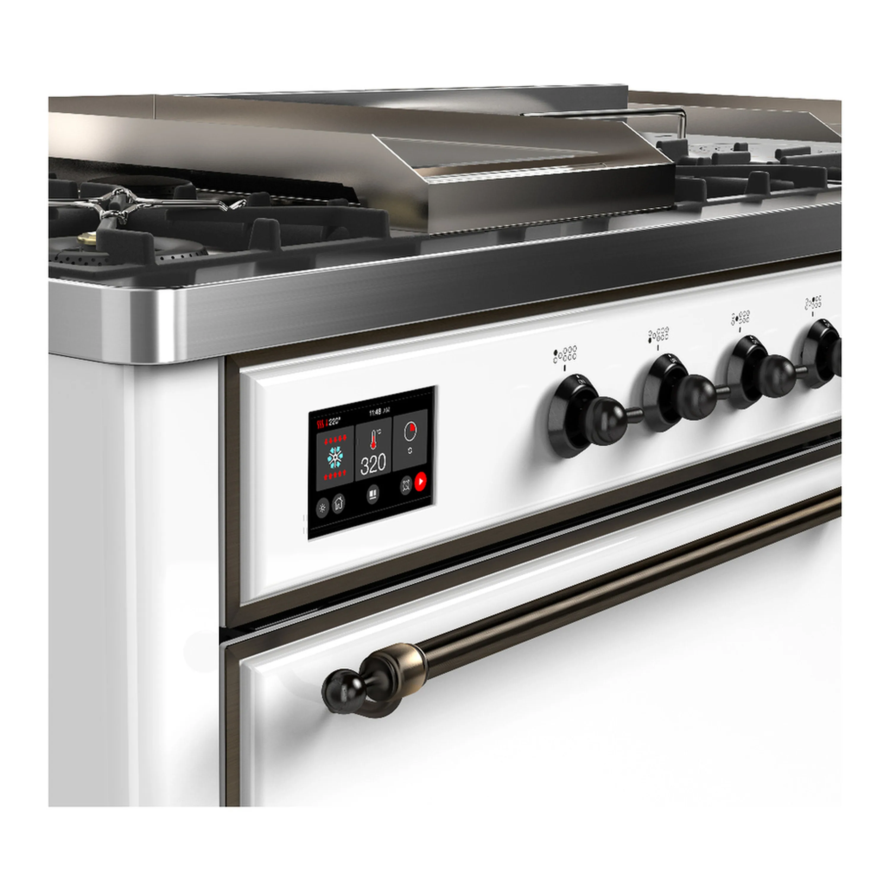 ILVE Majestic III 60-inch Dual Fuel Range with 5 Liquid Propane Burner, Griddle, French Top and Solid Door Electric Oven in White with Burnished Trim (UM60FSQNR3WHBLP) - Image 7