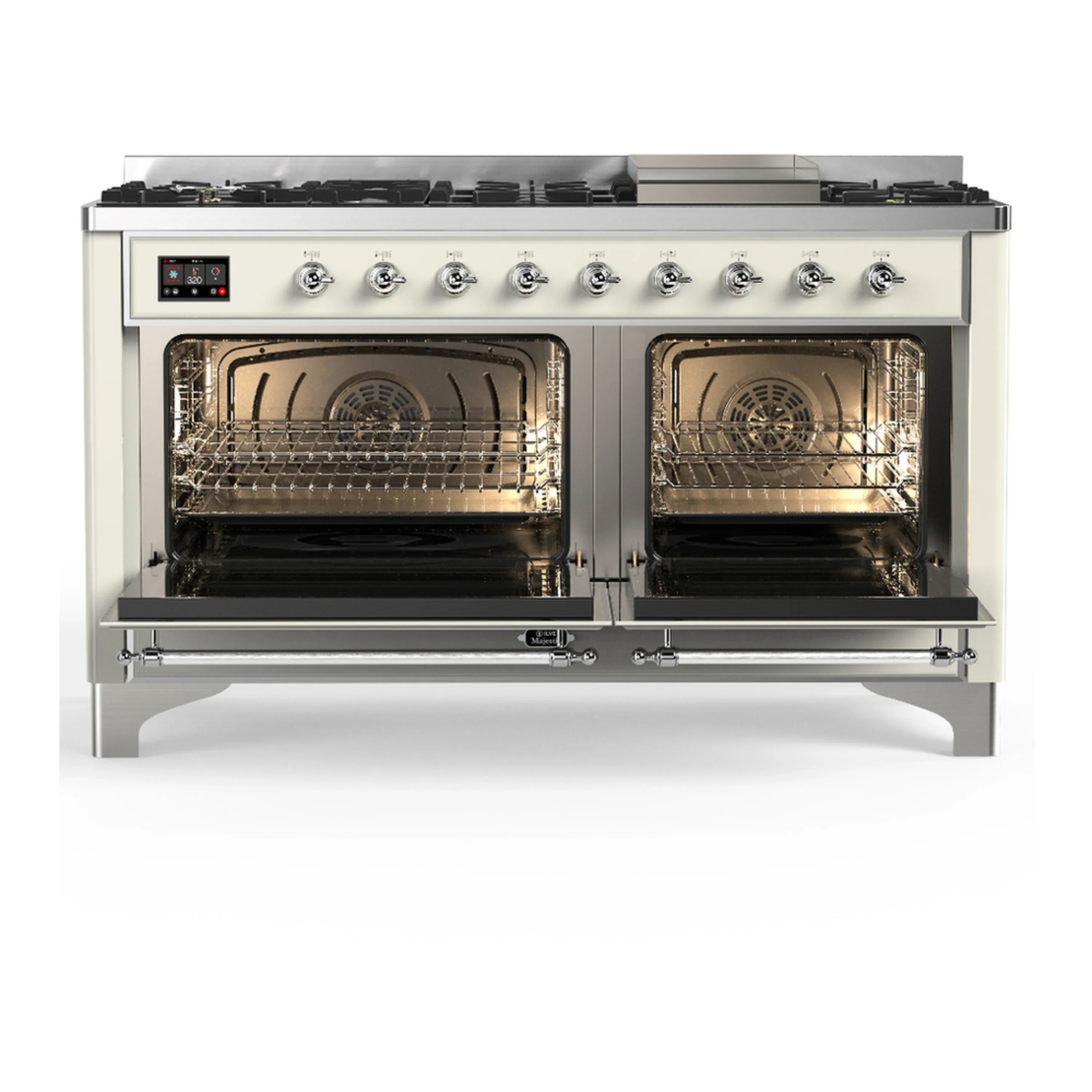 ILVE Majestic III 60-inch Dual Fuel Range with 5 Liquid Propane Burner, Griddle and Solid Door Electric Oven in Antique White with Chrome Trim (UM60FQNR3AWCLP) - Image 6