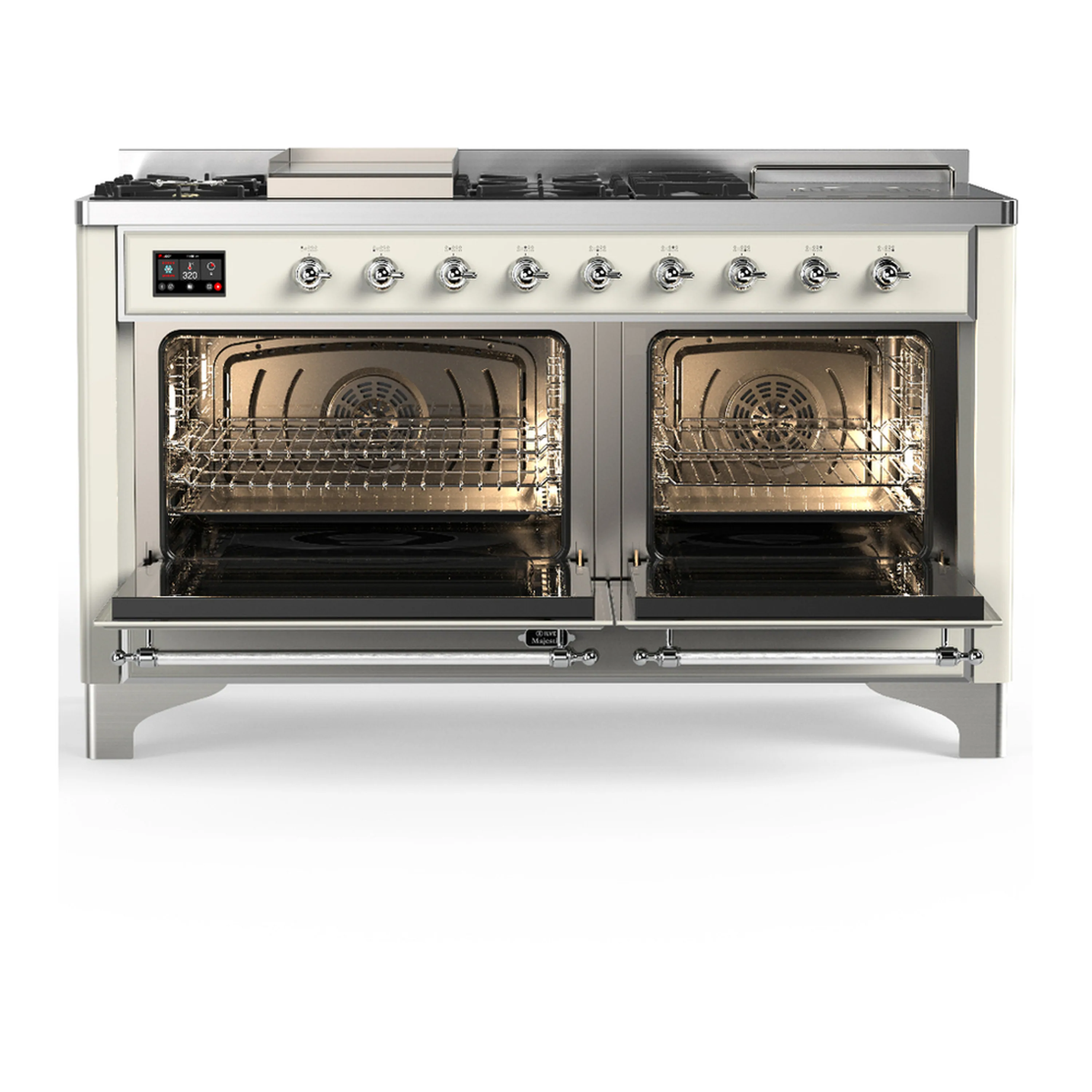 ILVE Majestic III 60-inch Dual Fuel Range with 7 Natural Gas Burner, Griddle, French Top and Triple Glass Door Electric Oven in Antique White with Chrome Trim (UM60FSNR3AWC) - Image 6