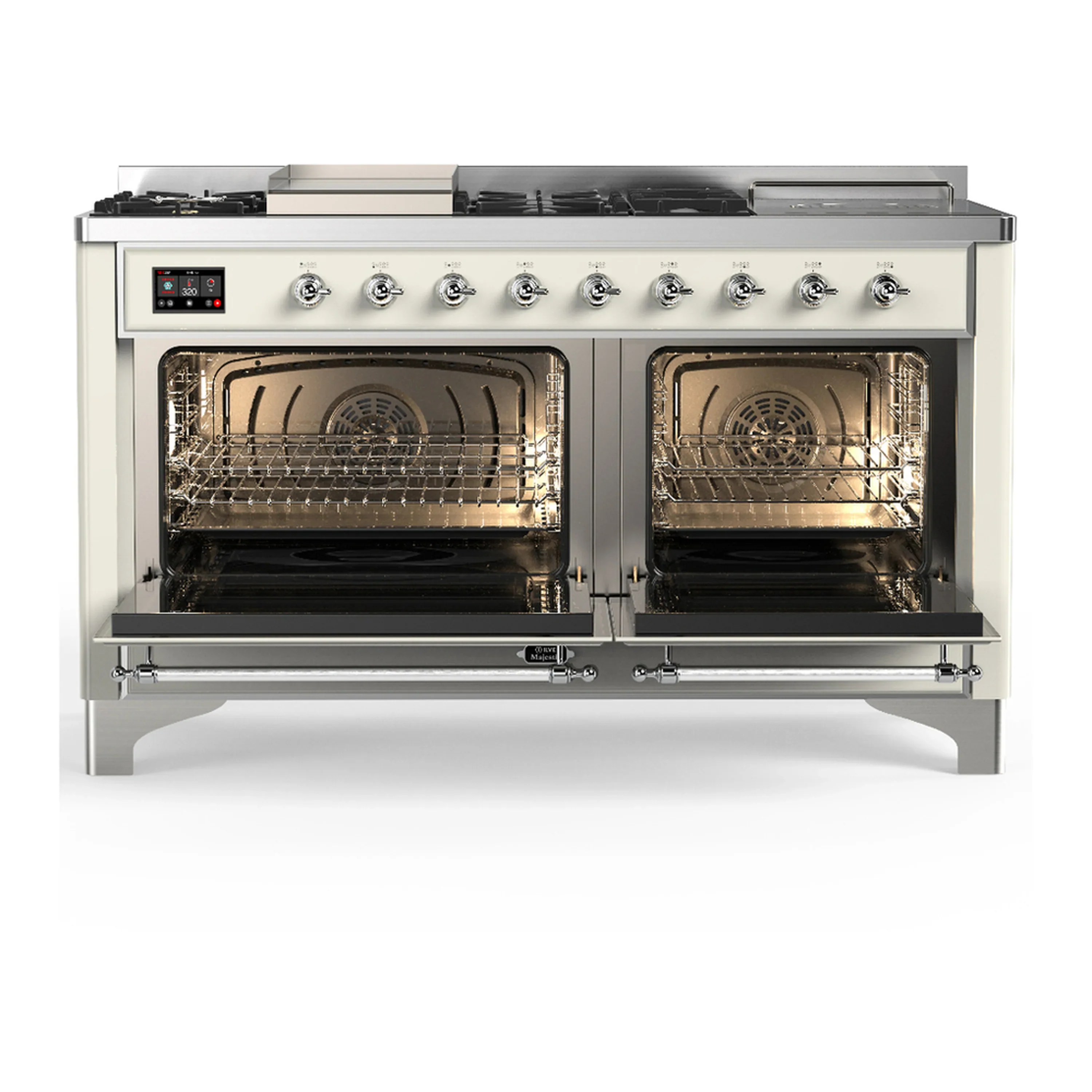 ILVE Majestic III 60-inch Dual Fuel Range with 7 Natural Gas Burner, Griddle, French Top and Solid Door Electric Oven in Antique White with Chrome Trim (UM60FSQNR3AWC) - Image 6