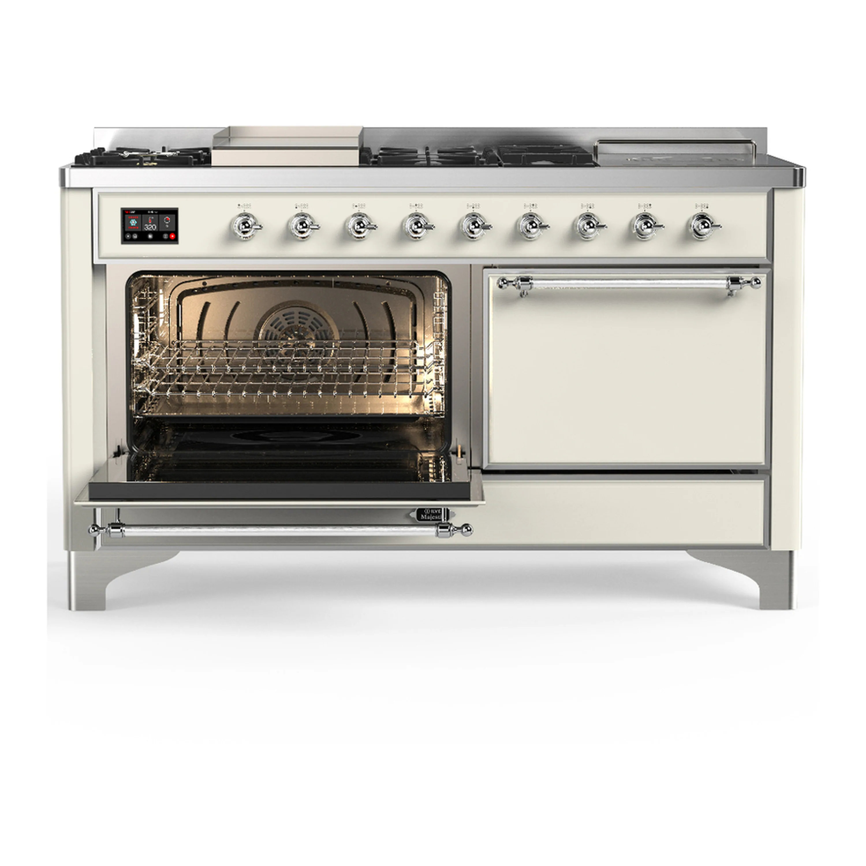 ILVE Majestic III 60-inch Dual Fuel Range with 5 Liquid Propane Burner, Griddle, French Top and Solid Door Electric Oven in Antique White with Chrome Trim (UM60FSQNR3AWCLP) - Image 5