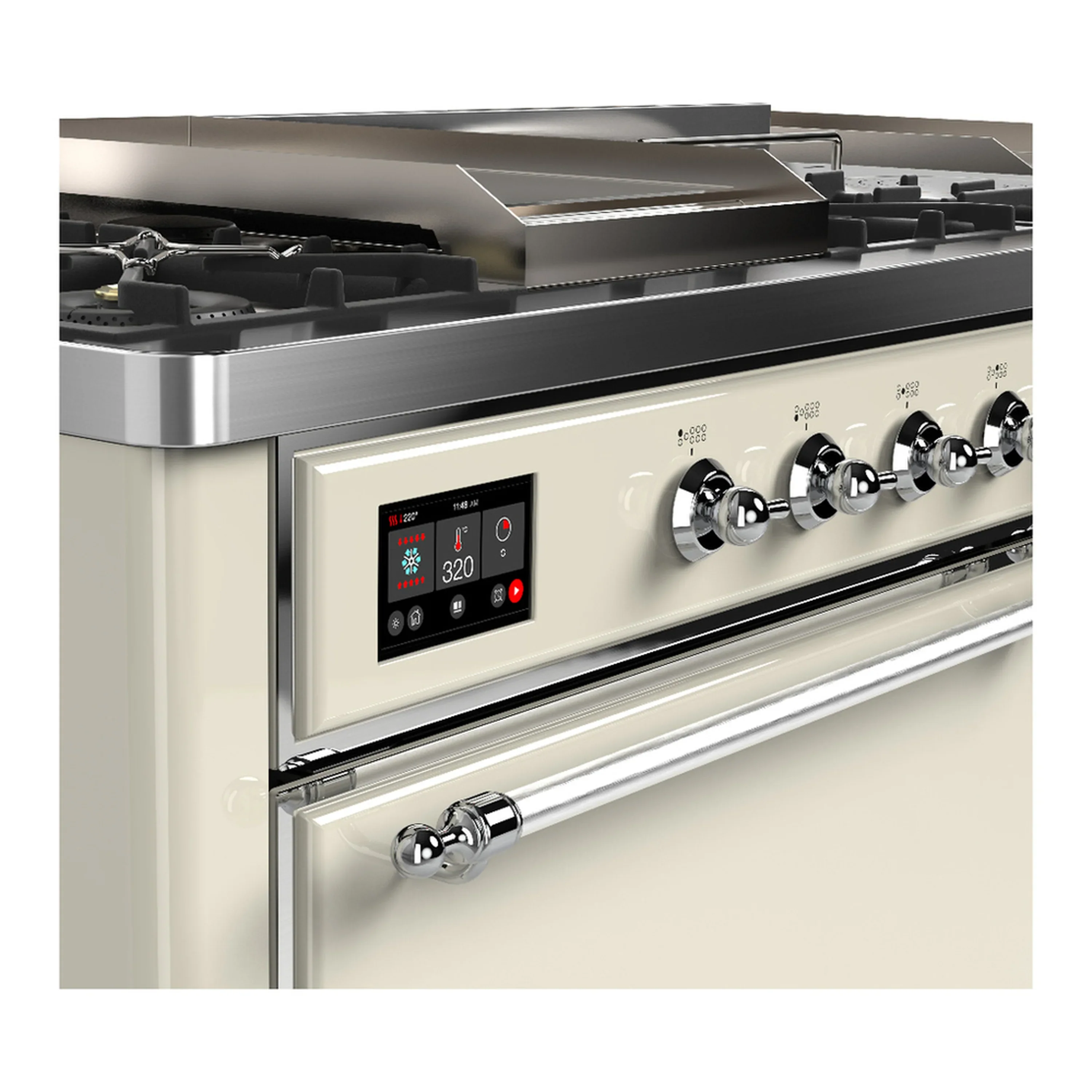 ILVE Majestic III 60-inch Dual Fuel Range with 5 Liquid Propane Burner, Griddle, French Top and Solid Door Electric Oven in Antique White with Chrome Trim (UM60FSQNR3AWCLP) - Image 7