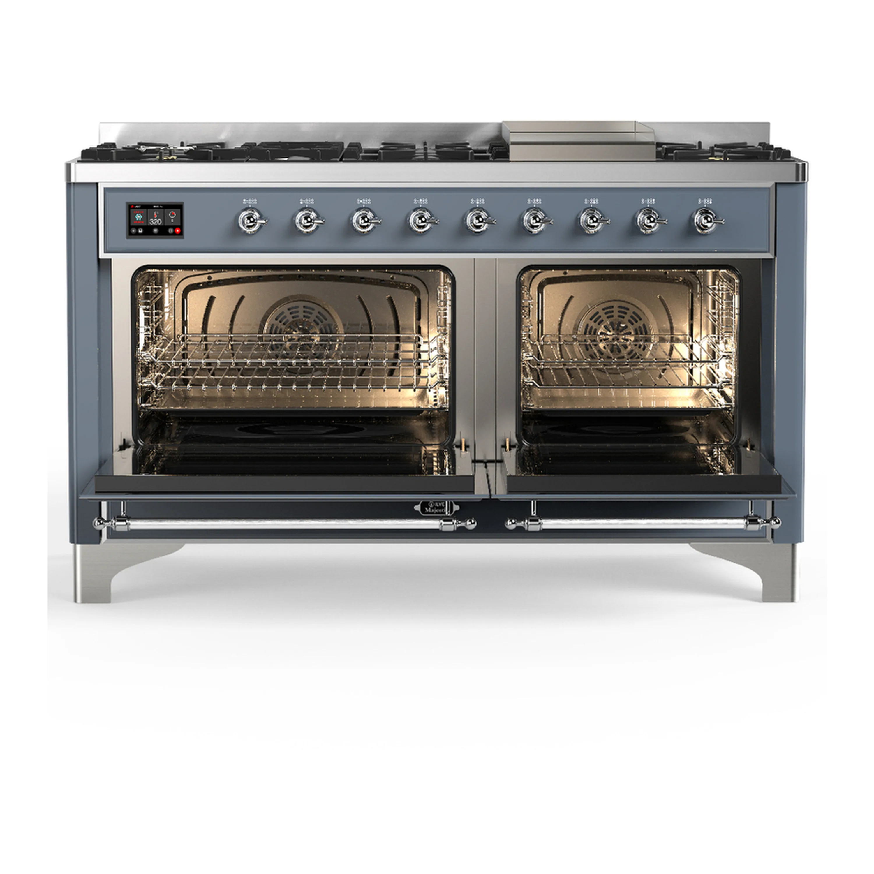 ILVE Majestic III 60-inch Dual Fuel Range with 5 Liquid Propane Burner, Griddle and Triple Glass Door Electric Oven in Blue Grey with Chrome Trim (UM60FNR3BGCLP) - Image 6