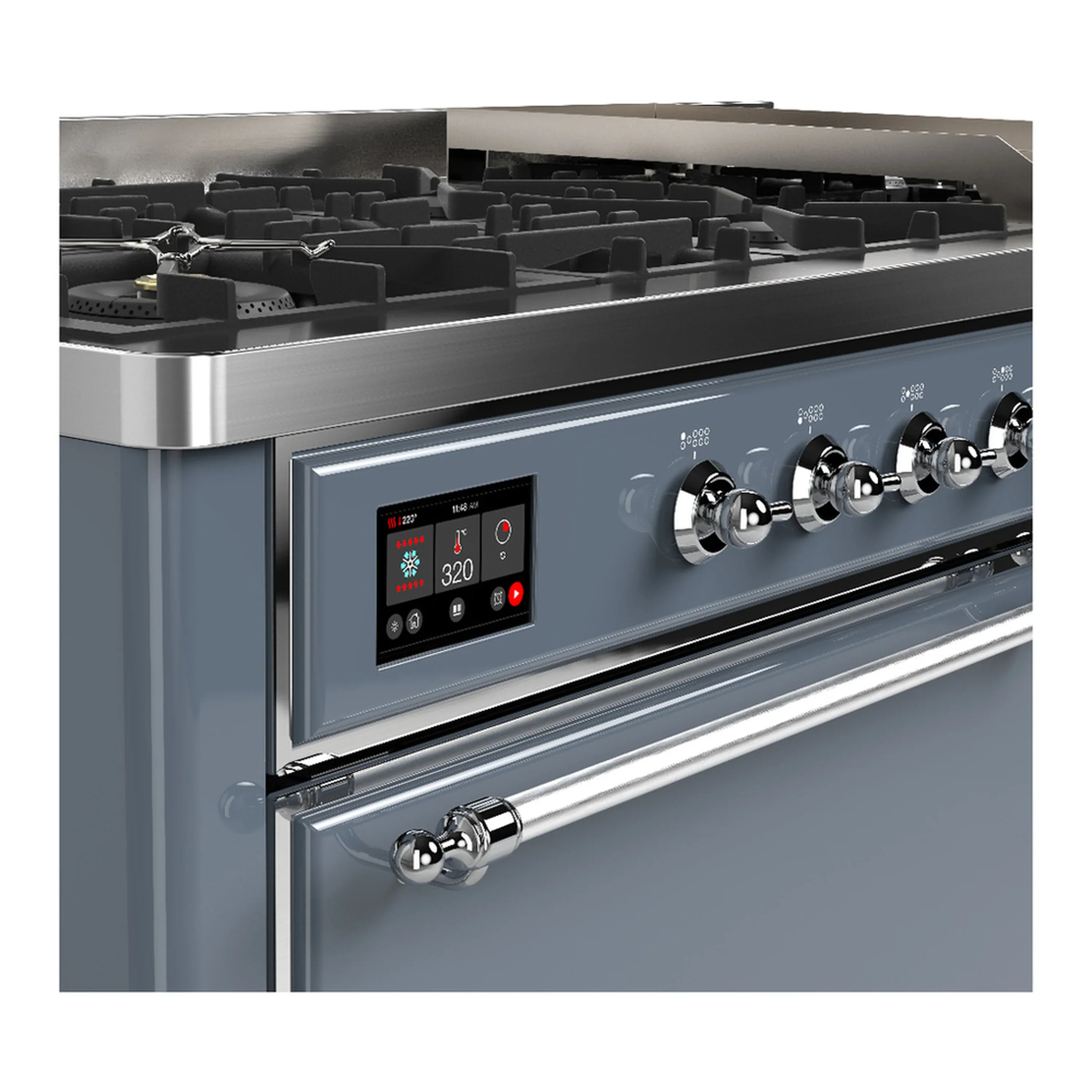 ILVE Majestic III 60-inch Dual Fuel Range with 5 Liquid Propane Burner, Griddle and Solid Door Electric Oven in Blue Grey with Chrome Trim (UM60FQNR3BGCLP) - Image 7