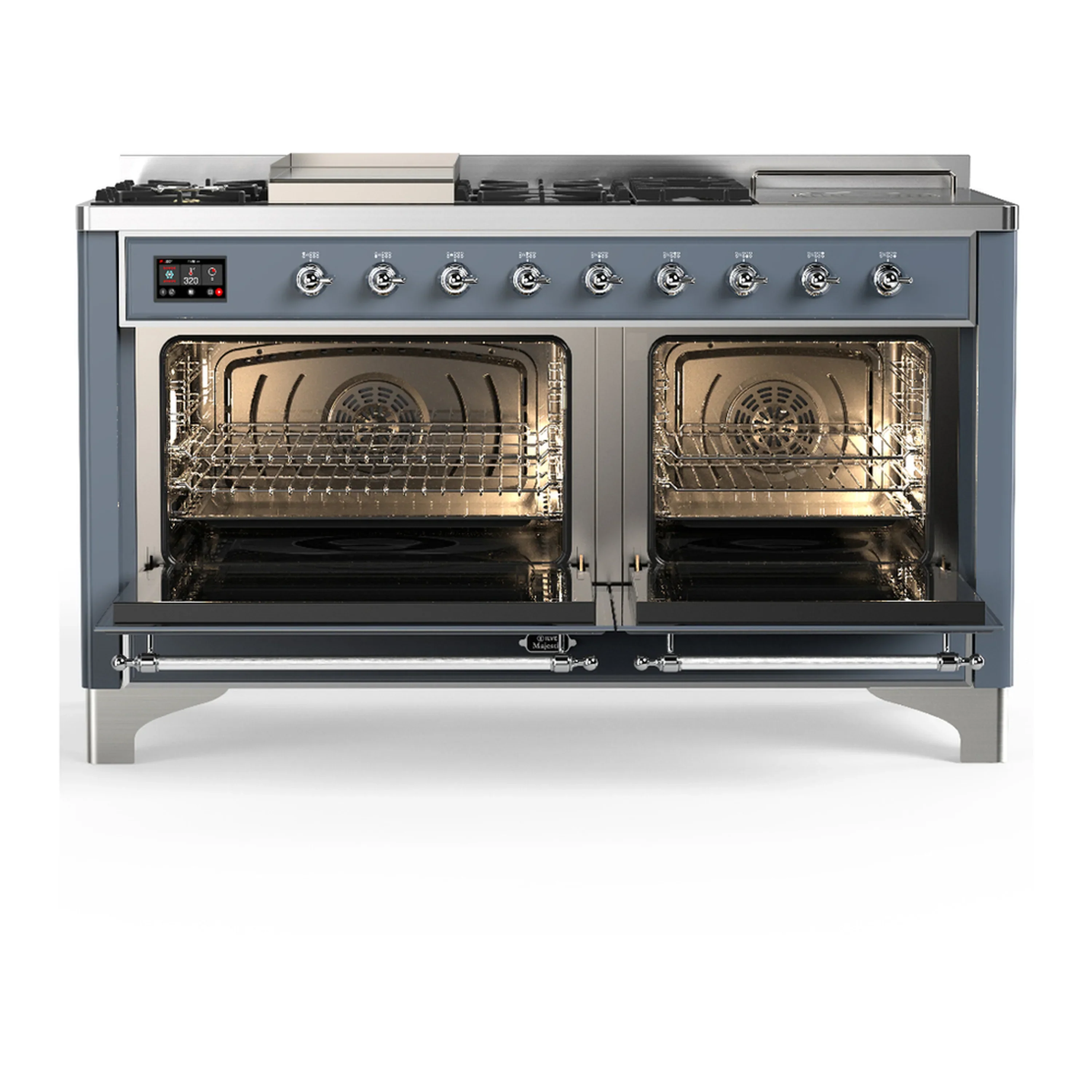 ILVE Majestic III 60-inch Dual Fuel Range with 7 Natural Gas Burner, Griddle, French Top and Solid Door Electric Oven in Blue Grey with Chrome Trim (UM60FSQNR3BGC) - Image 6