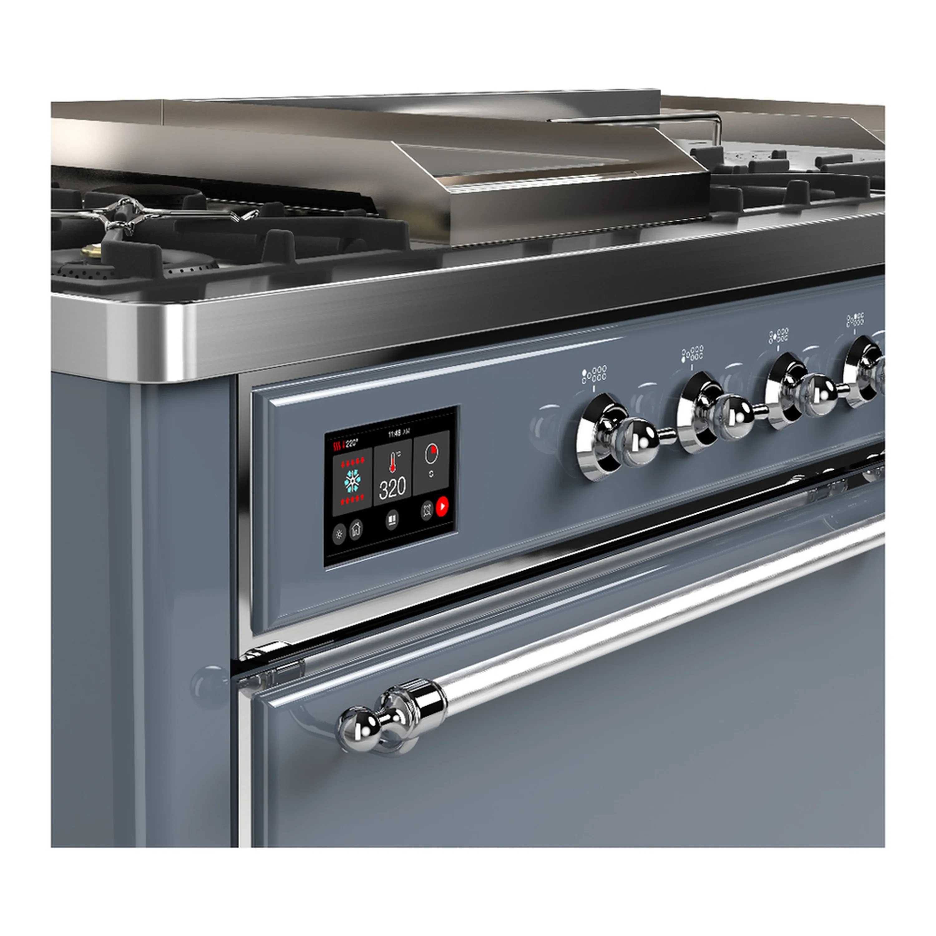ILVE Majestic III 60-inch Dual Fuel Range with 7 Natural Gas Burner, Griddle, French Top and Solid Door Electric Oven in Blue Grey with Chrome Trim (UM60FSQNR3BGC) - Image 7