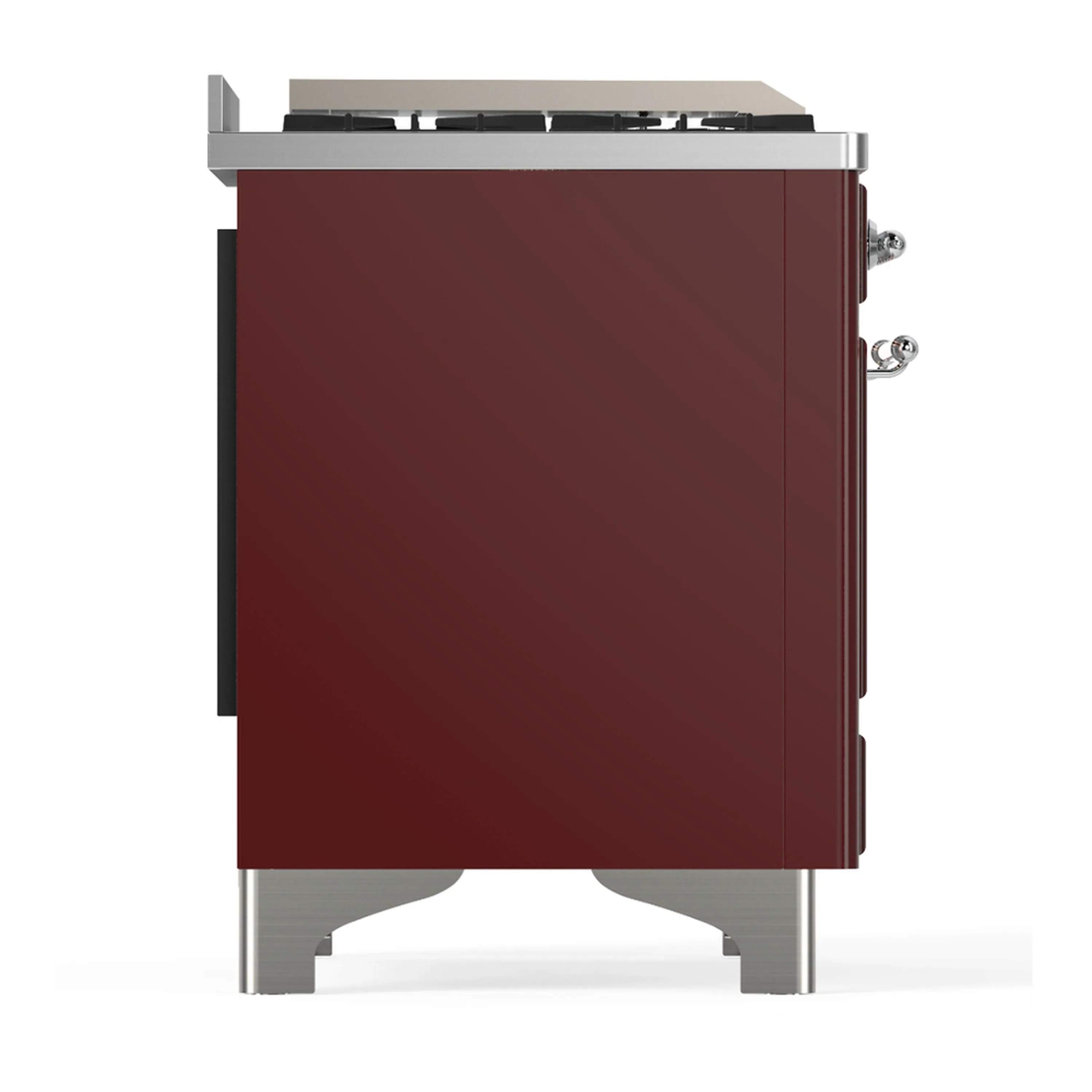 ILVE Majestic III 60-inch Dual Fuel Range with 7 Natural Gas Burner, Griddle and Solid Door Electric Oven in Burgundy with Chrome Trim (UM60FQNR3BUC) - Image 8
