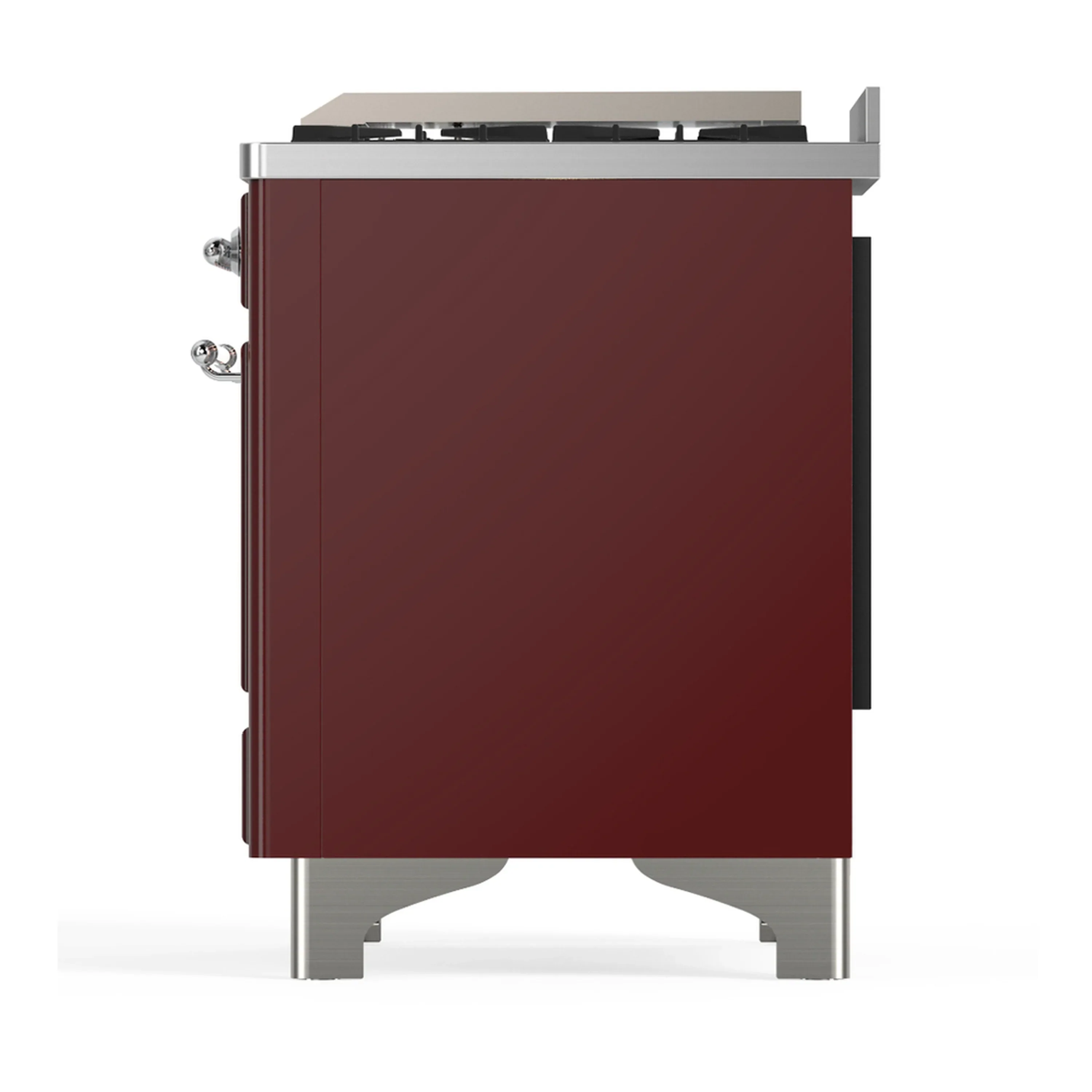 ILVE Majestic III 60-inch Dual Fuel Range with 7 Natural Gas Burner, Griddle, French Top and Triple Glass Door Electric Oven in Burgundy with Chrome Trim (UM60FSNR3BUC) - Image 9