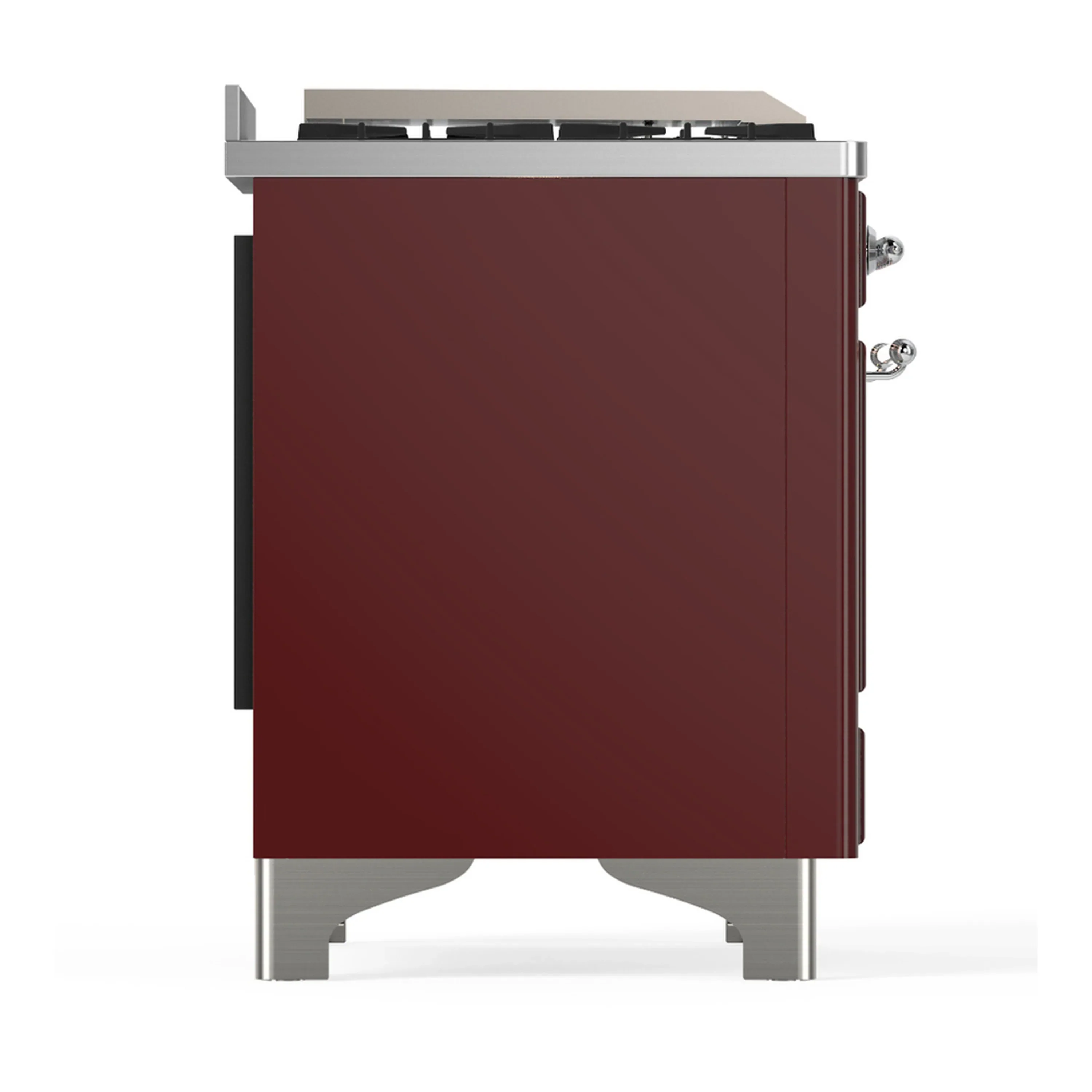 ILVE Majestic III 60-inch Dual Fuel Range with 5 Liquid Propane Burner, Griddle, French Top and Triple Glass Door Electric Oven in Burgundy with Chrome Trim (UM60FSNR3BUCLP) - Image 8