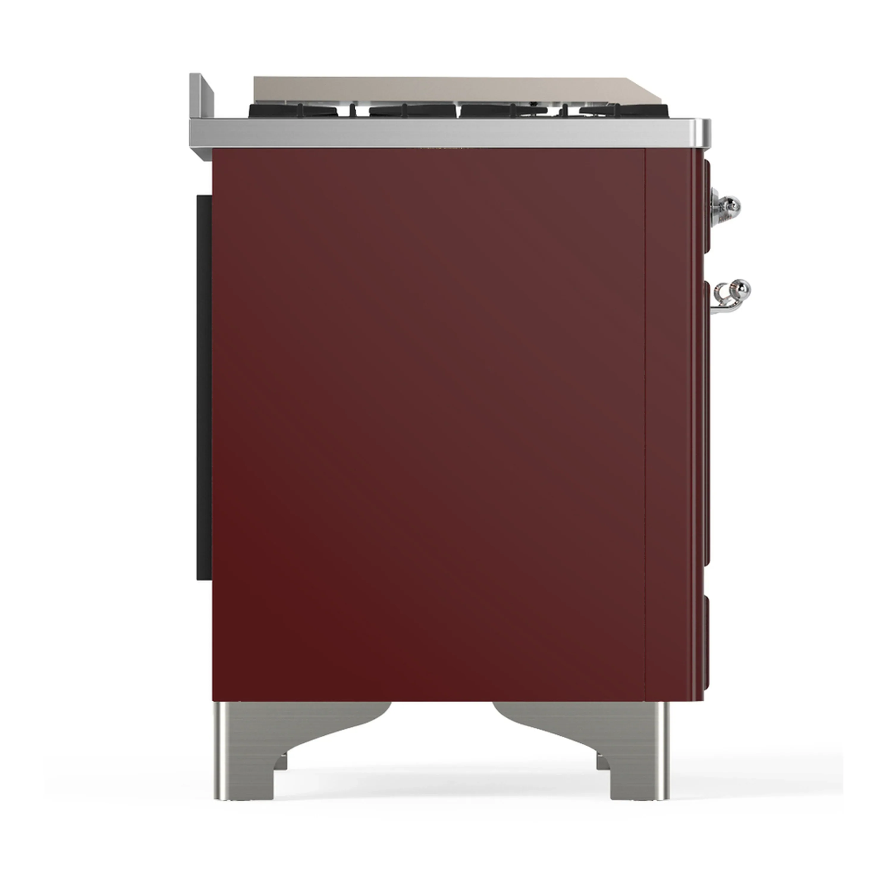 ILVE Majestic III 60-inch Dual Fuel Range with 7 Natural Gas Burner, Griddle, French Top and Solid Door Electric Oven in Burgundy with Chrome Trim (UM60FSQNR3BUC) - Image 8
